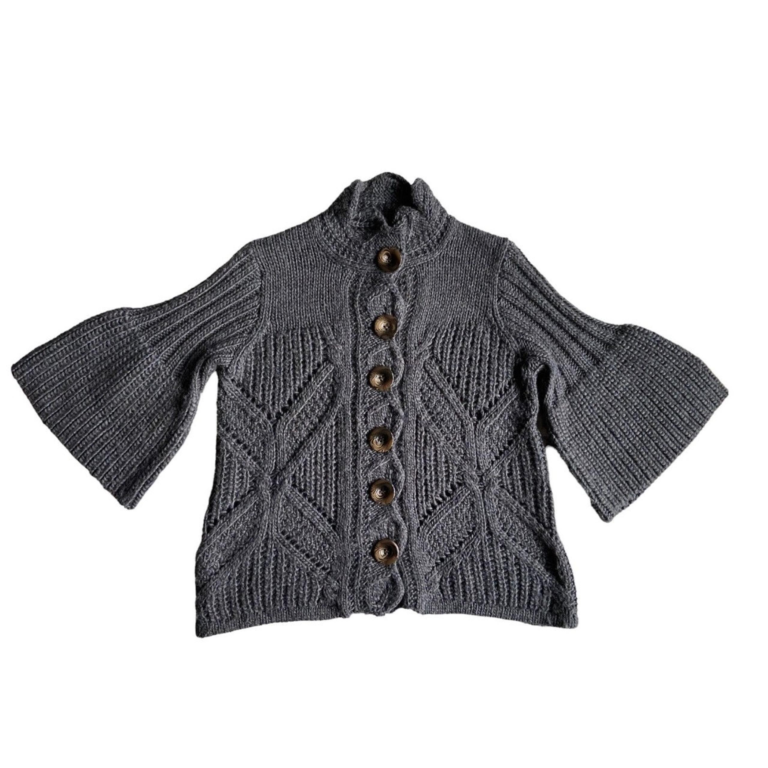 Design History Womens Wool Blend Cardigan Sweater Size L Gray Bell Sleeves Y2K