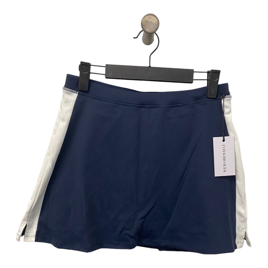 NWT We Wore What Active Skort MEDIUM Blue Optic White Pull On Tennis Jersey Knit