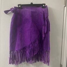 Purple leather fringe skirt