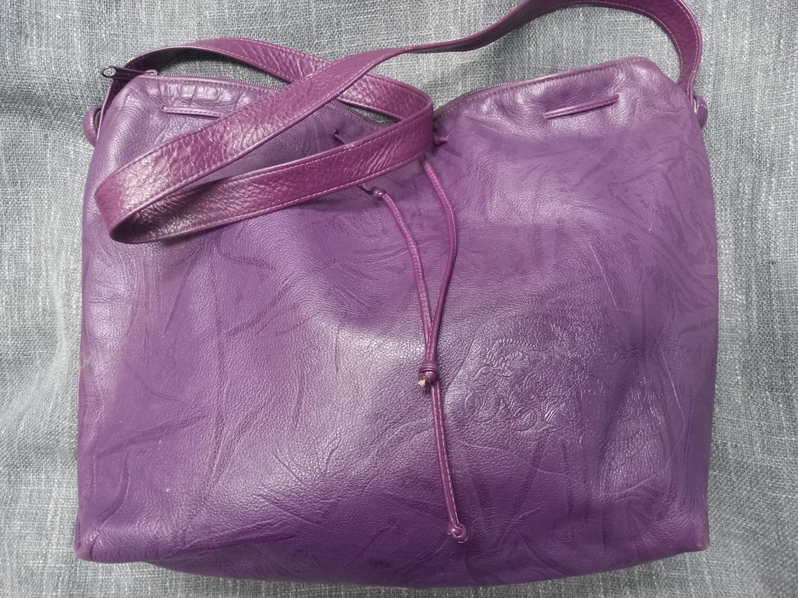 Carlos Falchi Vintage Purse Soft Leather Purple Embossed Bag Zipper Close