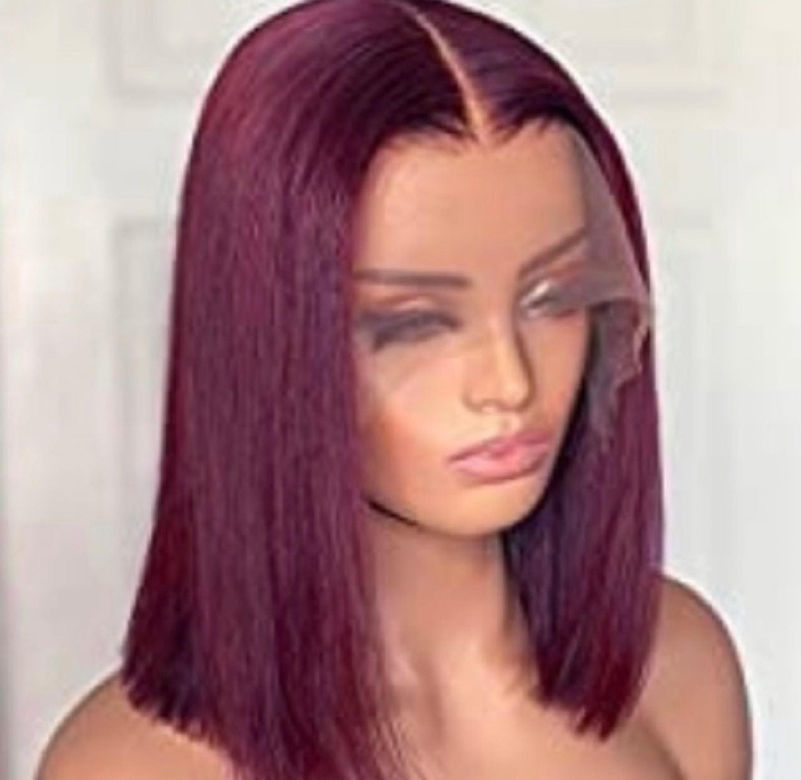 lace front human hair wigs bob wigs red wine color lace frontal with baby hair