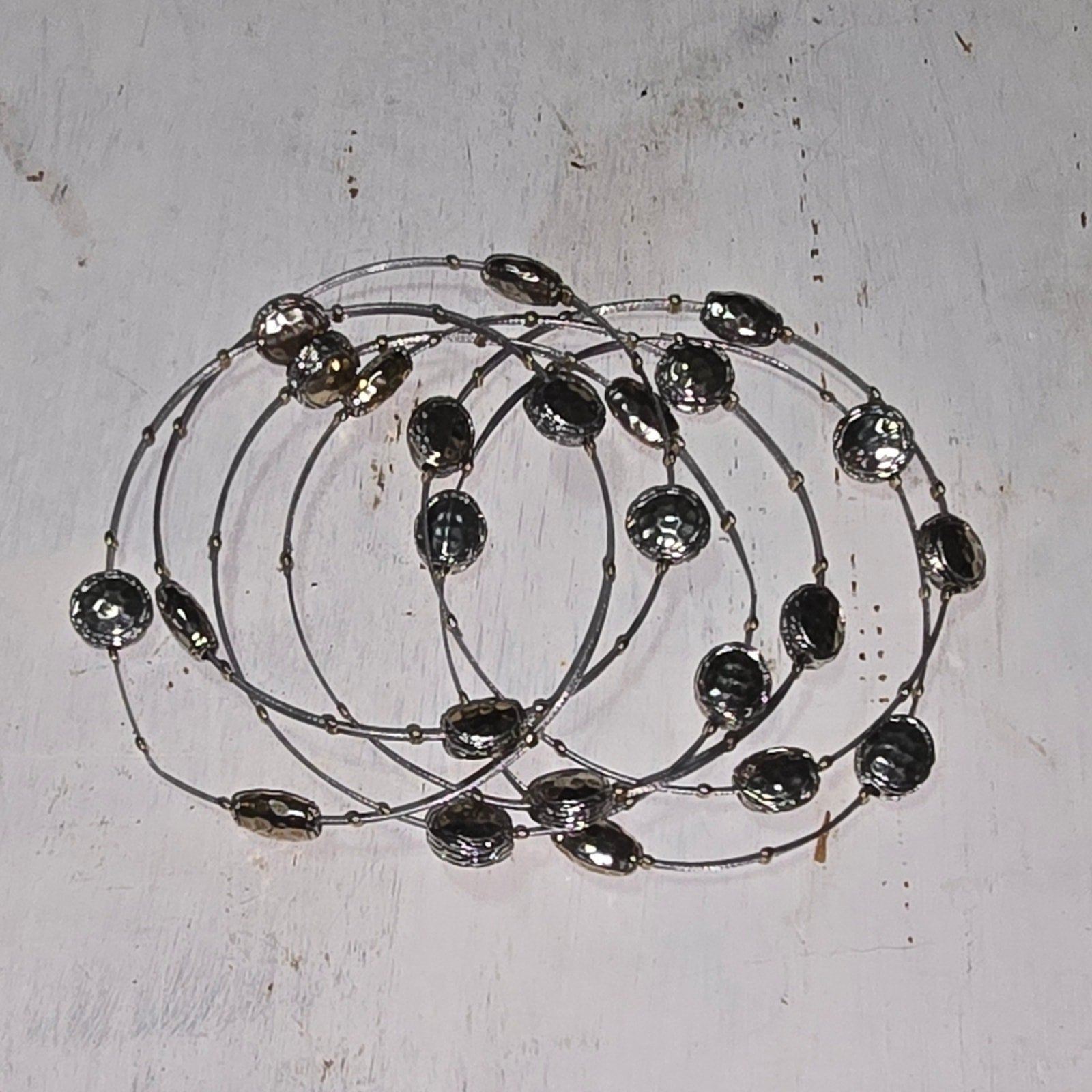 Treska Brutalist Silver tone Wire Beaded Bracelets