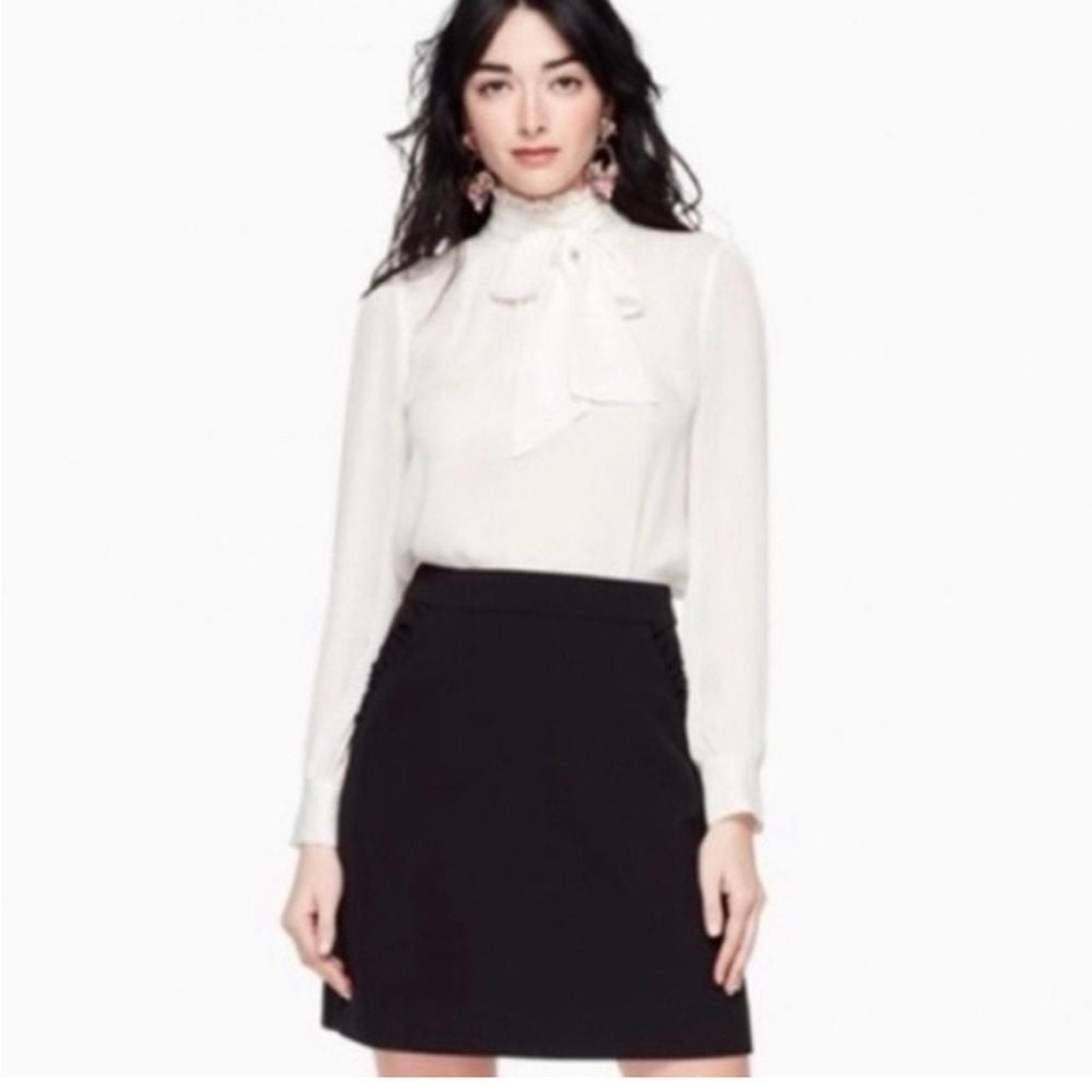 Kate Spade Women's Bow Detail Black Wool Blend Sheath Mini Skirt- Size 8