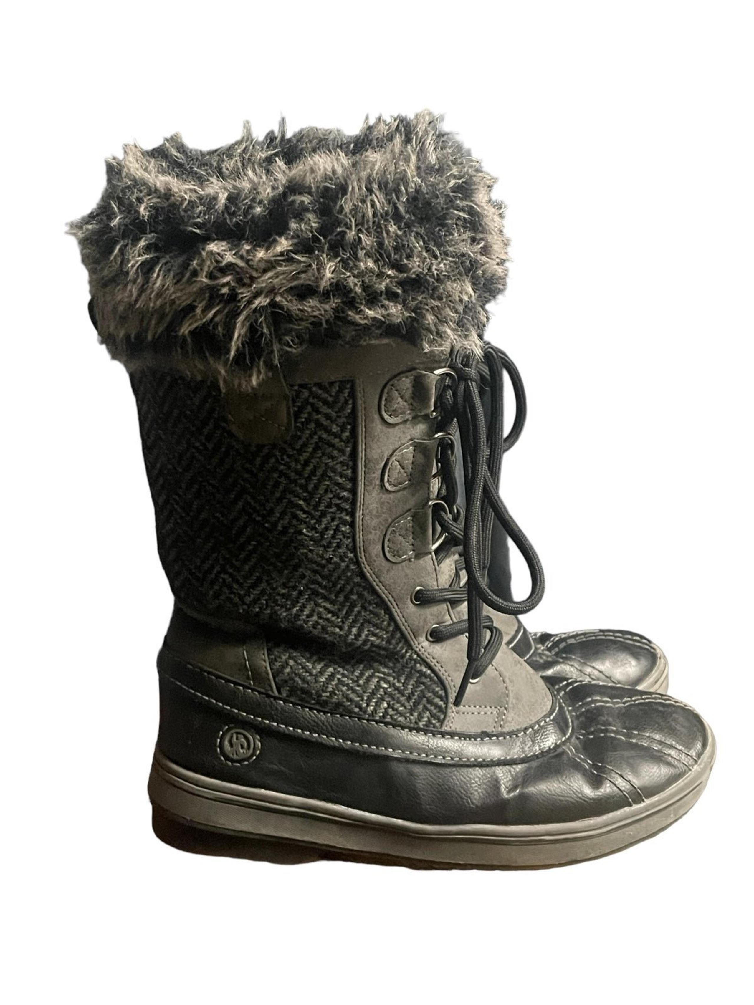 Northside Winter Snow Boots Grey Herringbone W/ Faux Fur Women's Size 7
