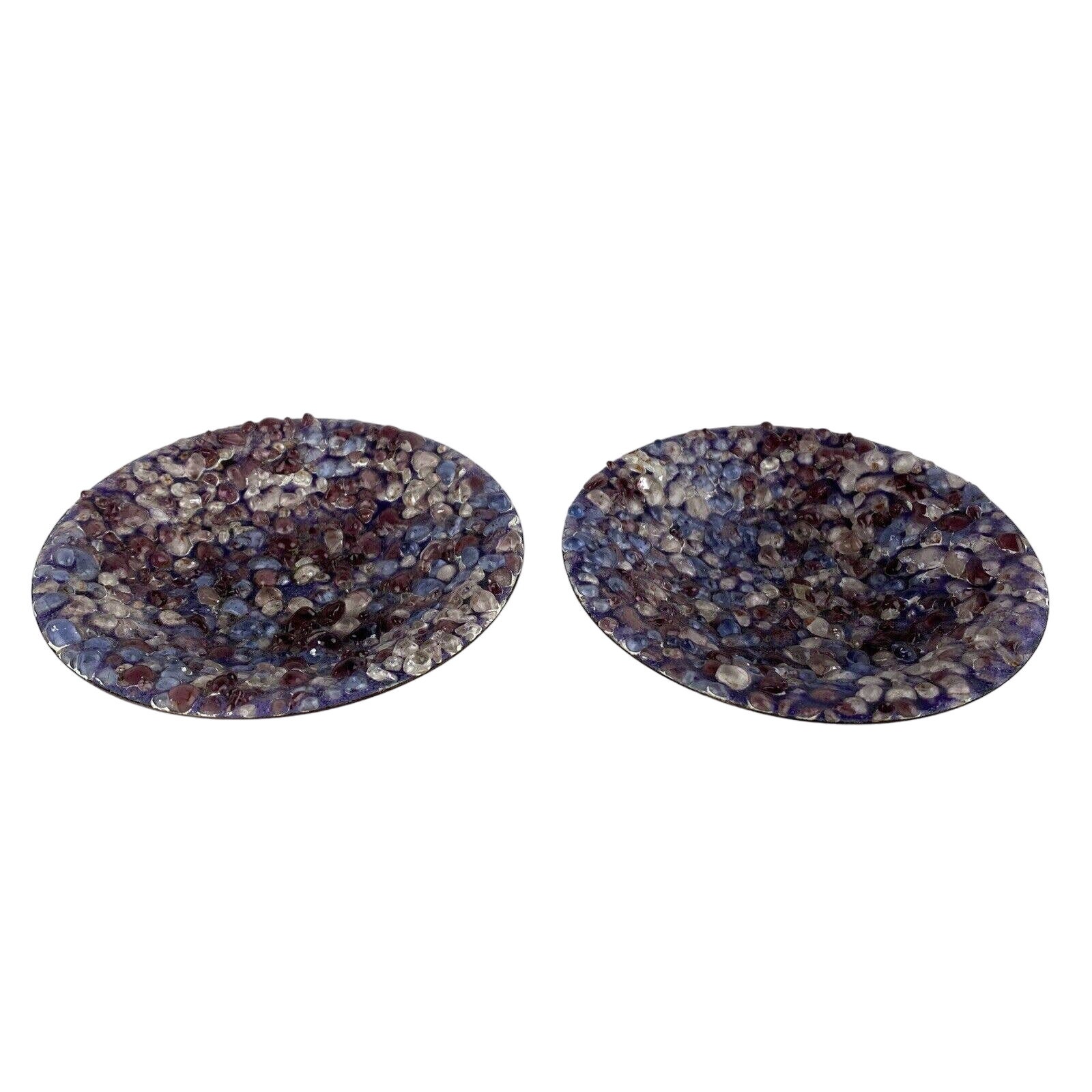 Vintage Gerte Hacker Mid Century Signed Enamel Lava Pebbles Copper Bowls 4.25