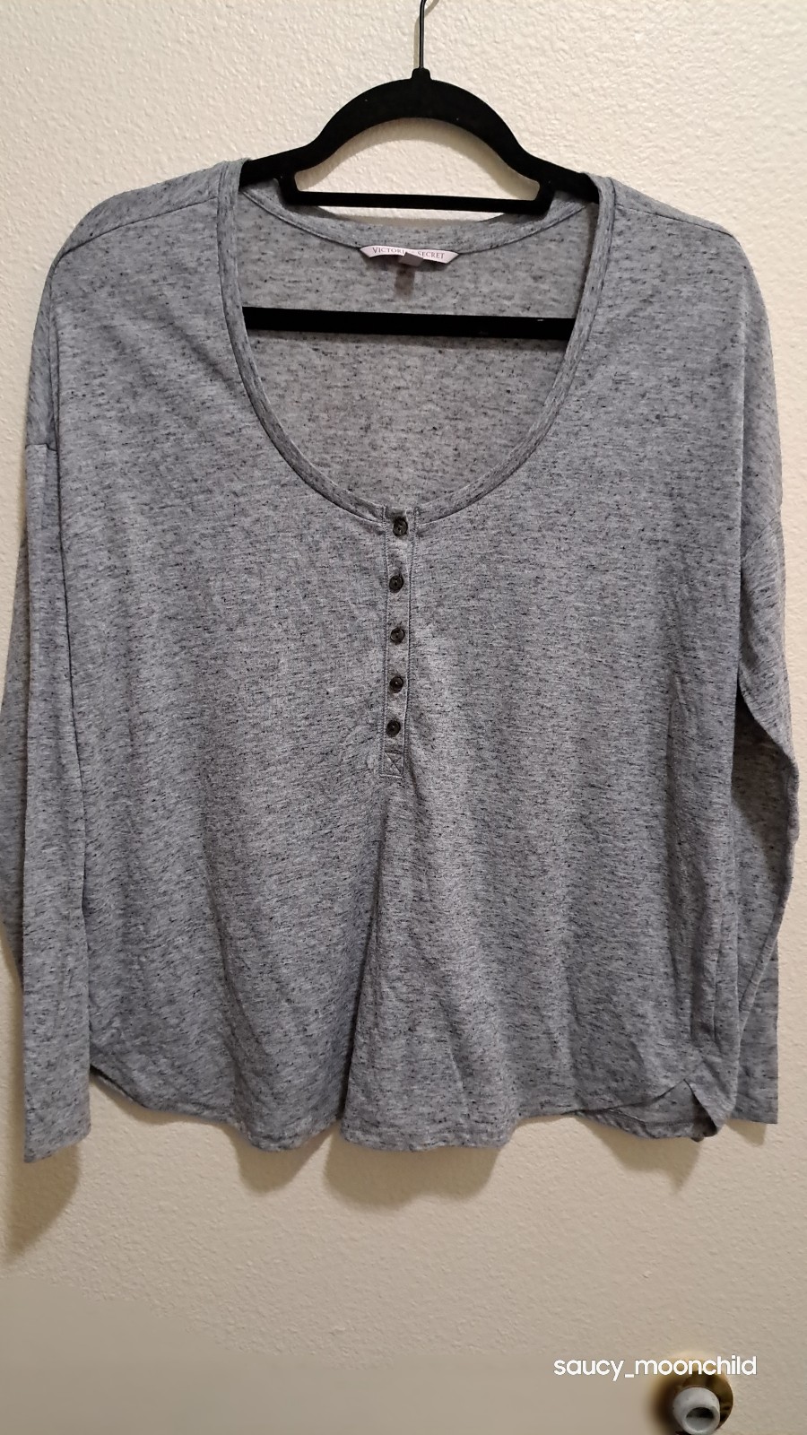Victoria's Secret • Grey Gray Heather Henley Long Sleeve Shirt Medium Womens Cas