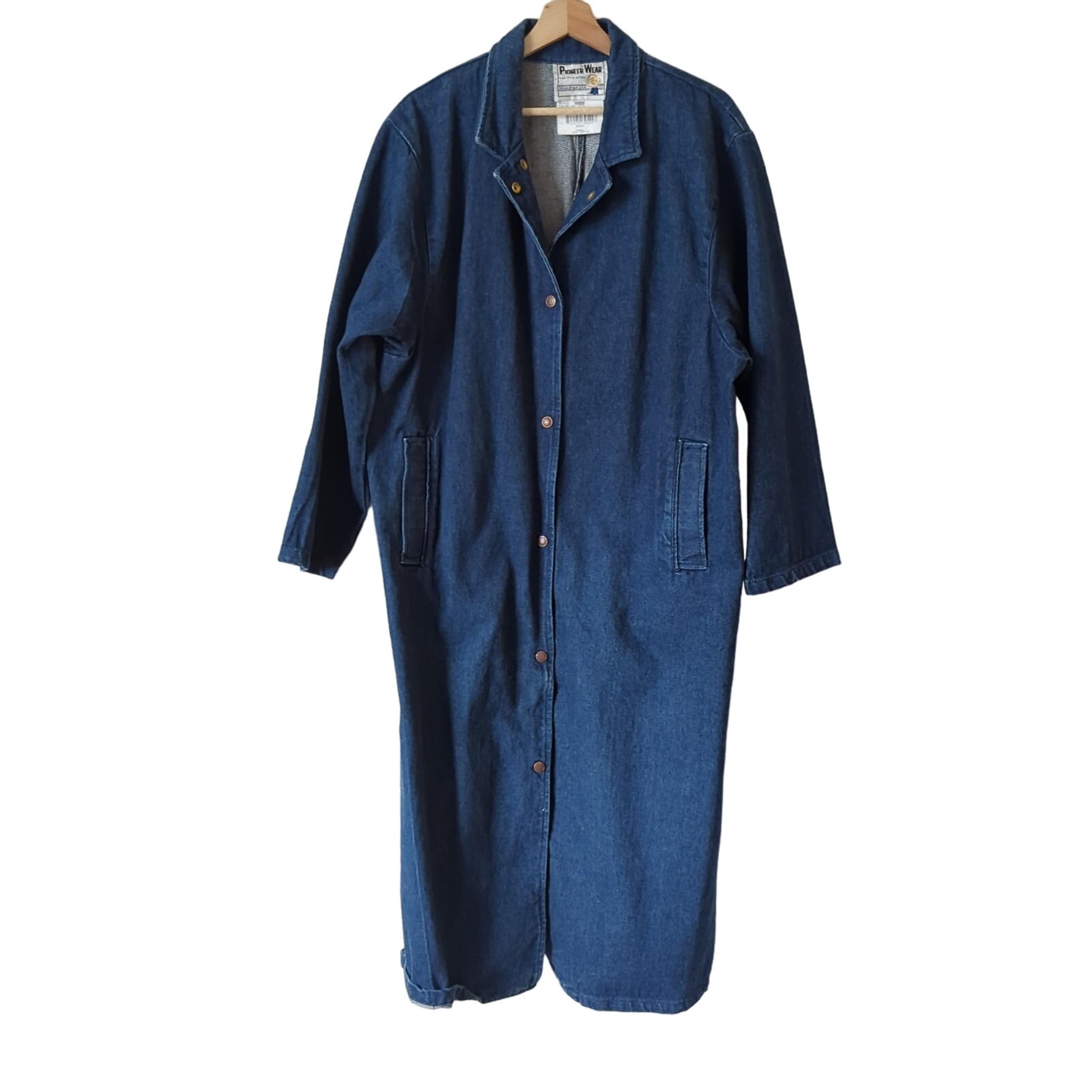 Vintage Pioneer Wear Full Length Trench Denim Jacket Heavy Cotton Albuquerque L