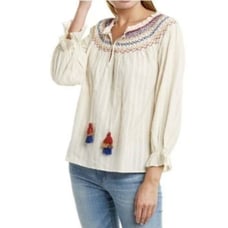 Velvet by Graham & Spencer Trudie Embroidered Smocked Long Sleeve Blouse sz M