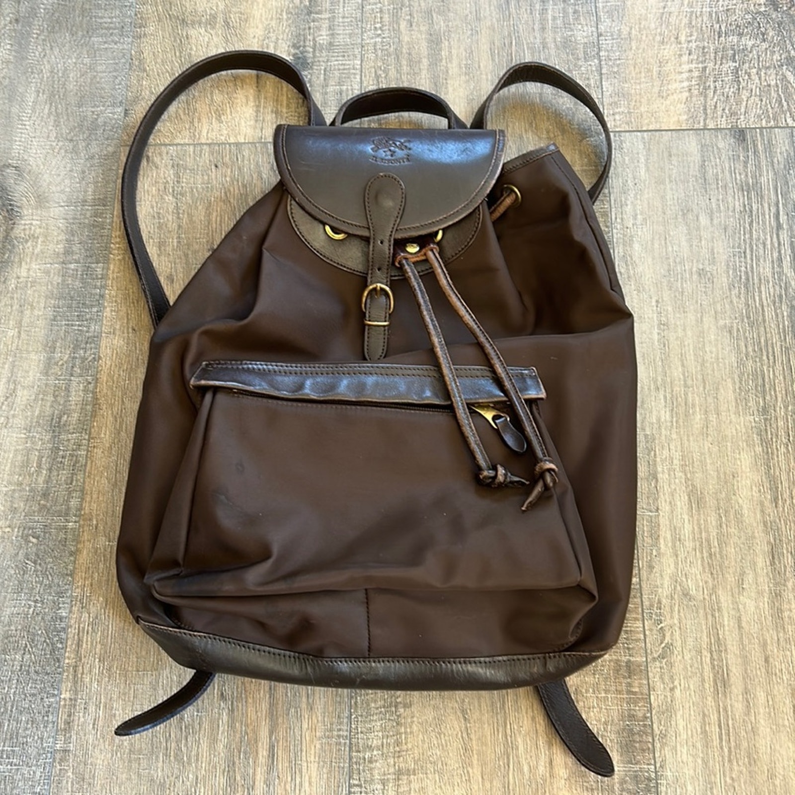 Vintage Il Bisonte Brown Nylon & Leather Backpack
