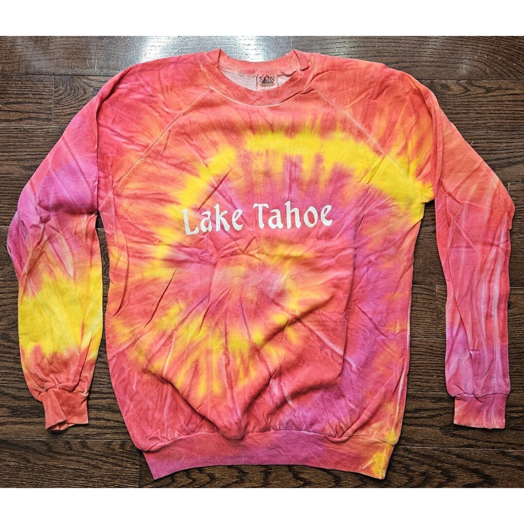 Vintage Tie Dye 80s 90s Lake Tahoe Crewneck Sweatshirt Adult Graphic Medium