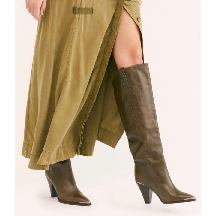 New Free People Stevie Boot steel toe leather green high boots