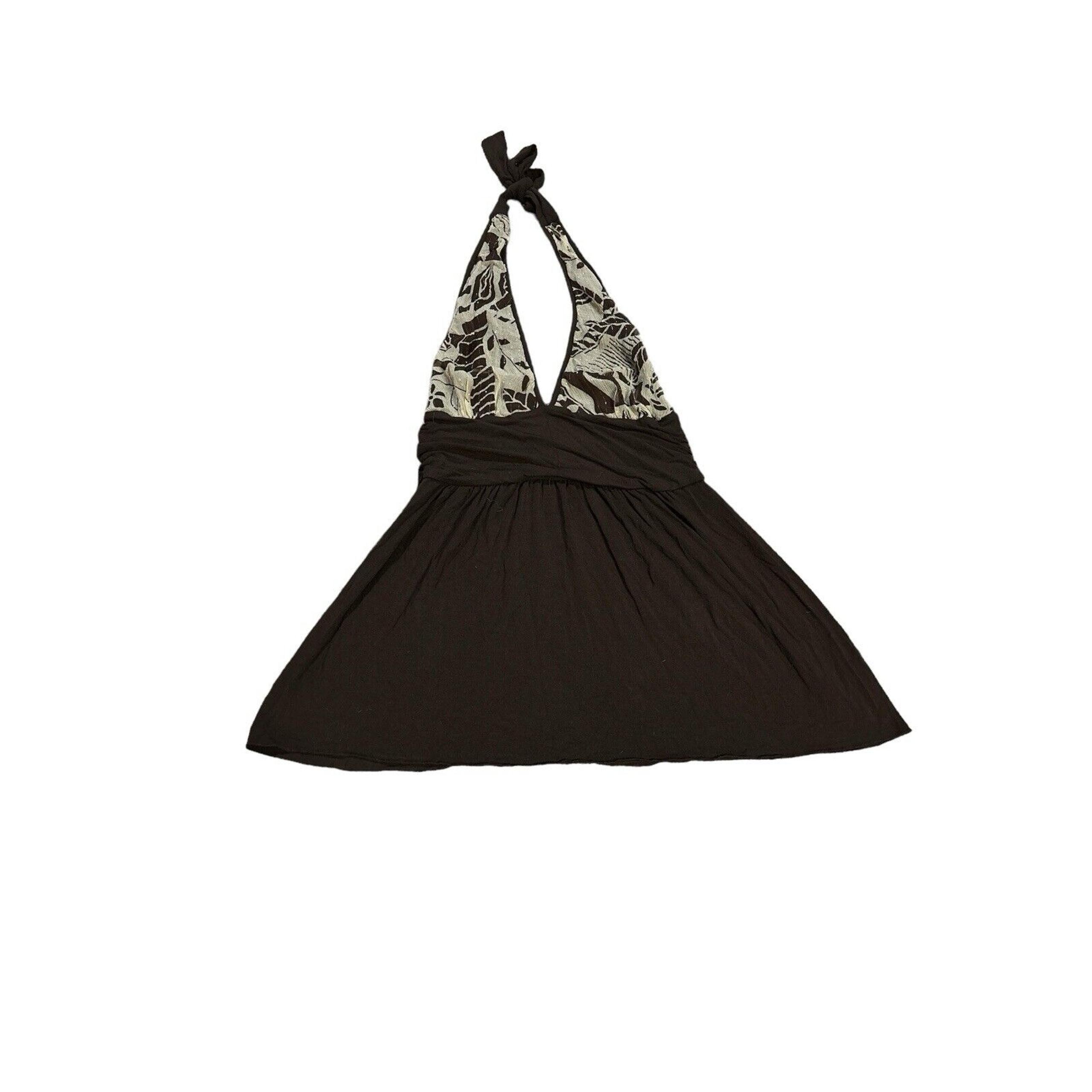Alice + Olivia Silk Blend Halter Top Brown Gold and Cream Size Medium Metallic