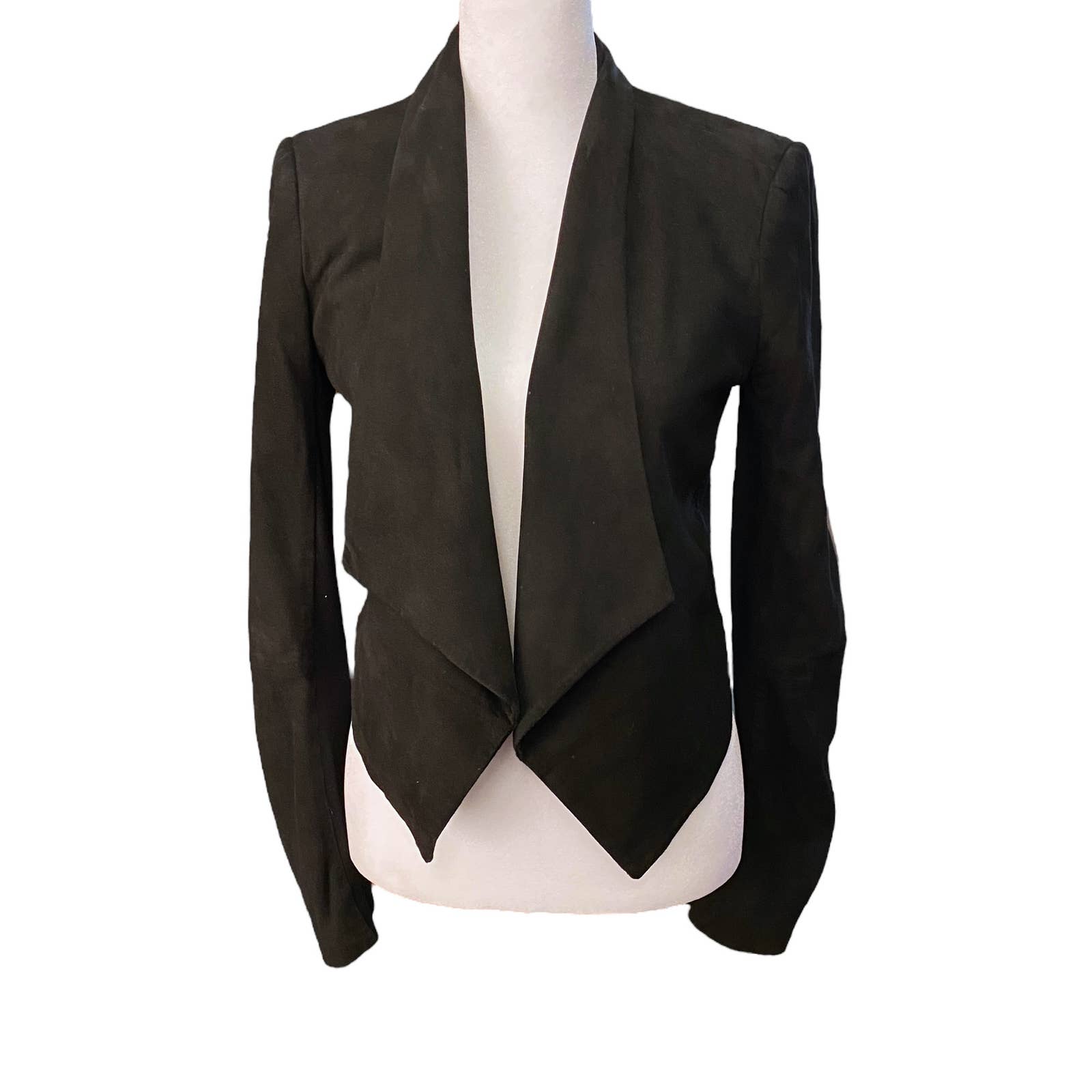 Alice + Olivia Women's Harvey Suede Drape Jacket Long Sleeve Black Size XS