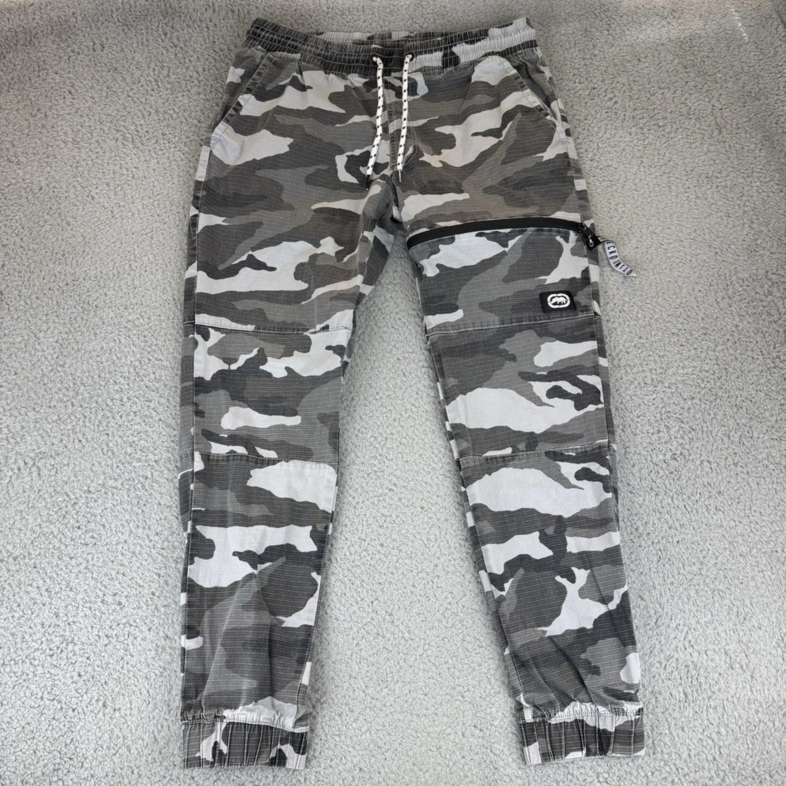 Y2K Ecko Unltd Jogger Pants Mens Large Camouflage Trousers Elastic Waist Draw