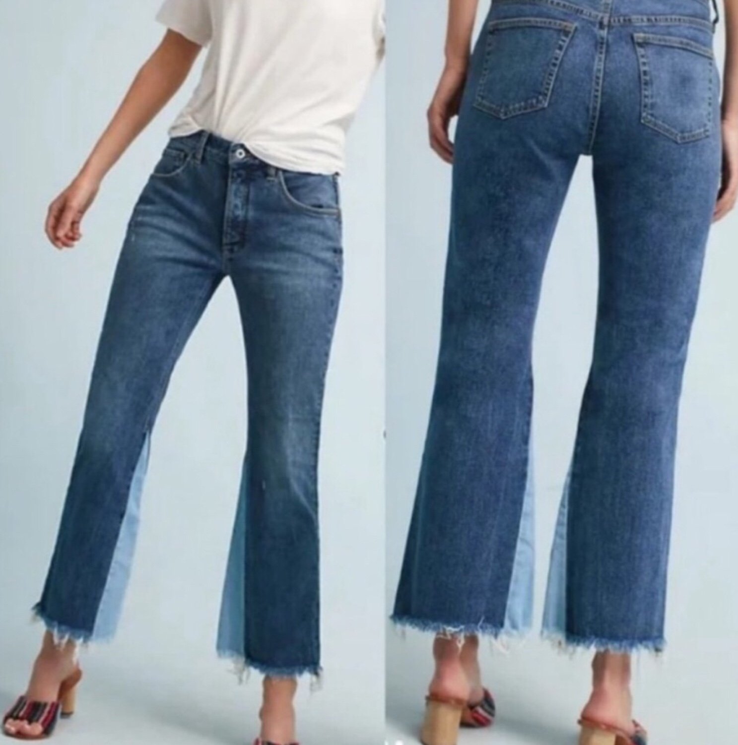 Anthropologie Pilcro and the Letterpress High Rise Flare Crop Two Tone Jeans 28