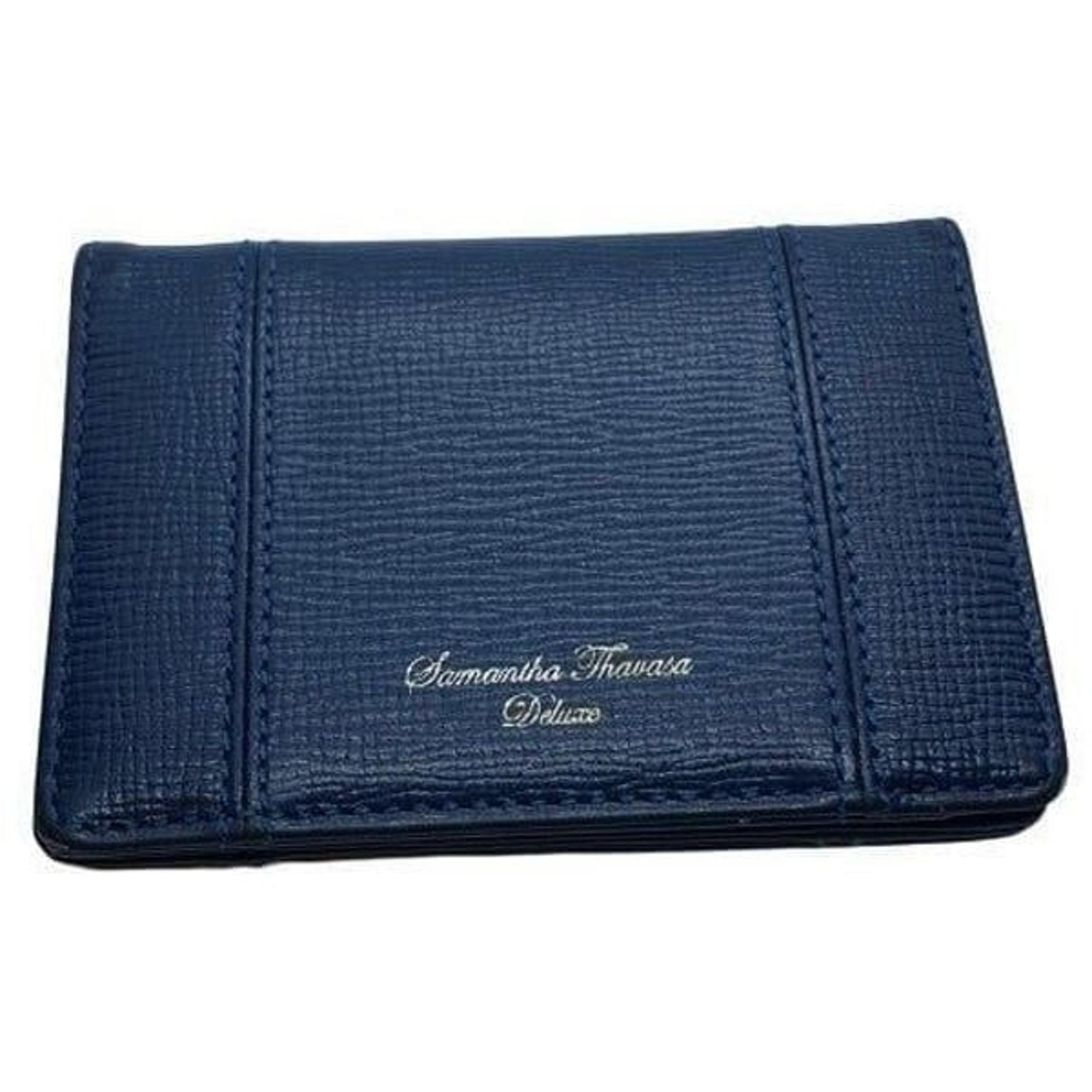 Samantha Thavasa Deluxe Navy Blue Leather Slim Card Case / Mini Wallet