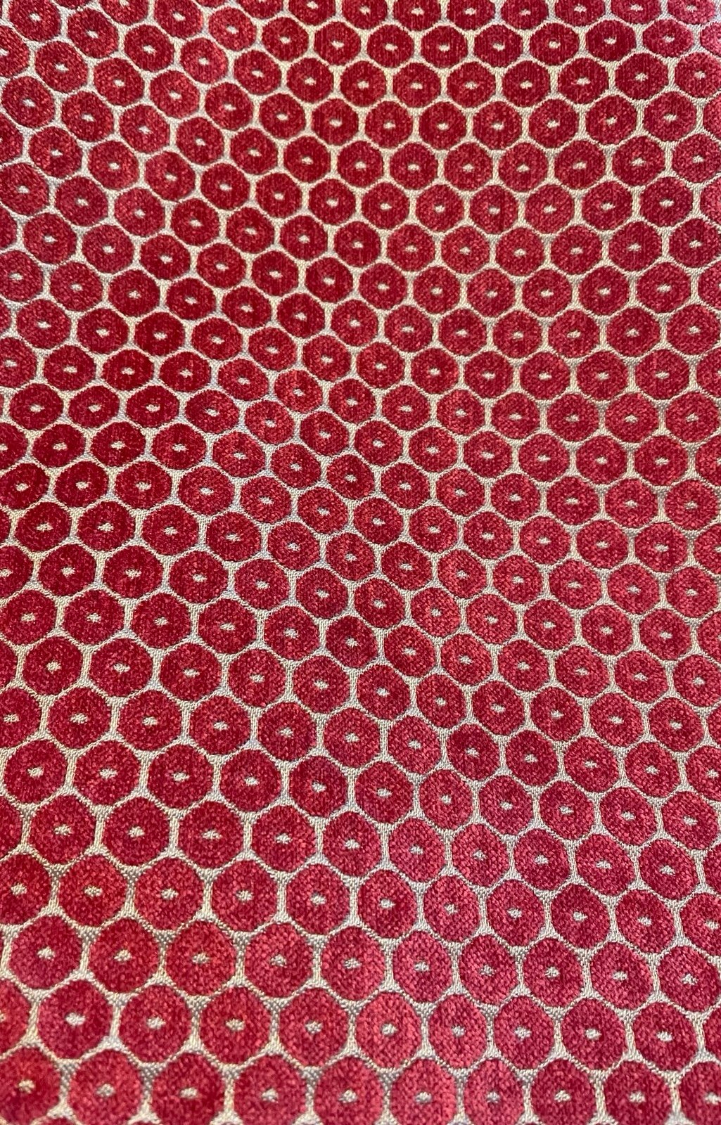 New Heavy Red Velvet Raised Circle on Gold Drapery Upholstery Fabric