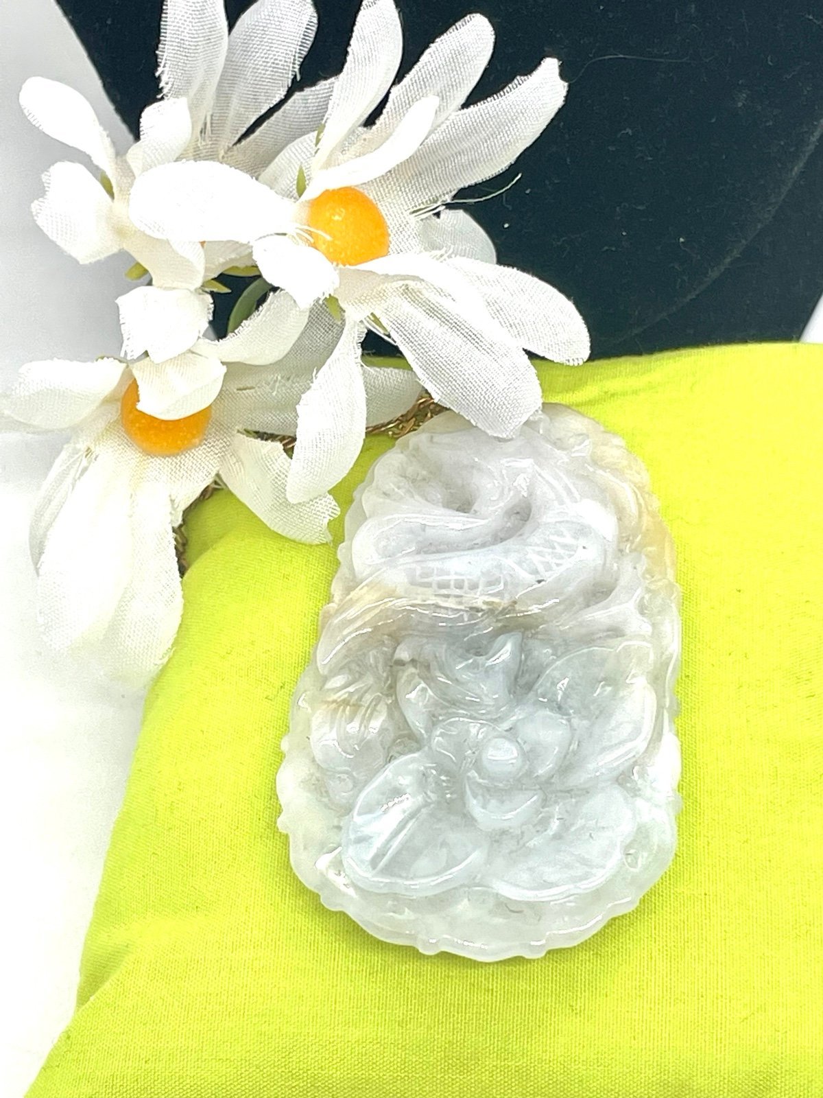 Exquisitely Carved Jade Pendant Necklace. 8550
