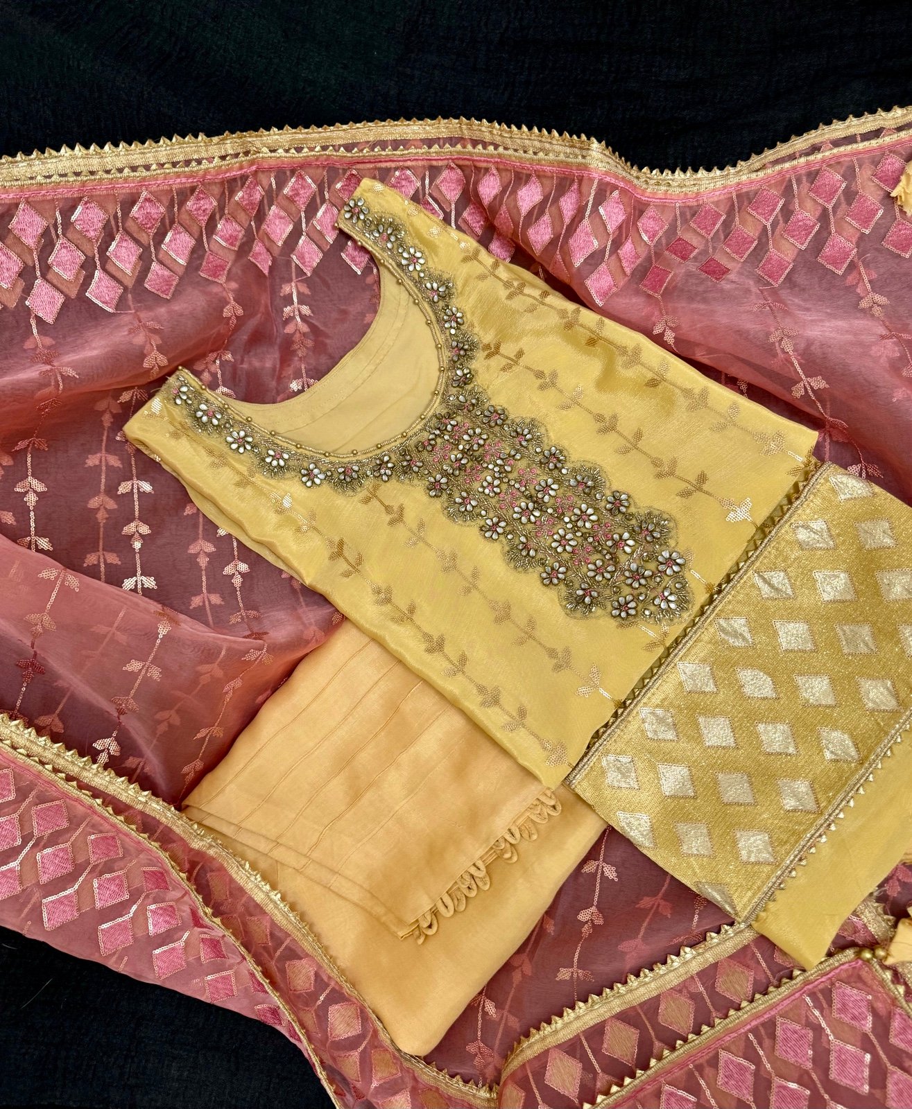 Pakistani Salwar Kameez Suit Salwer Gold Embroidery Work