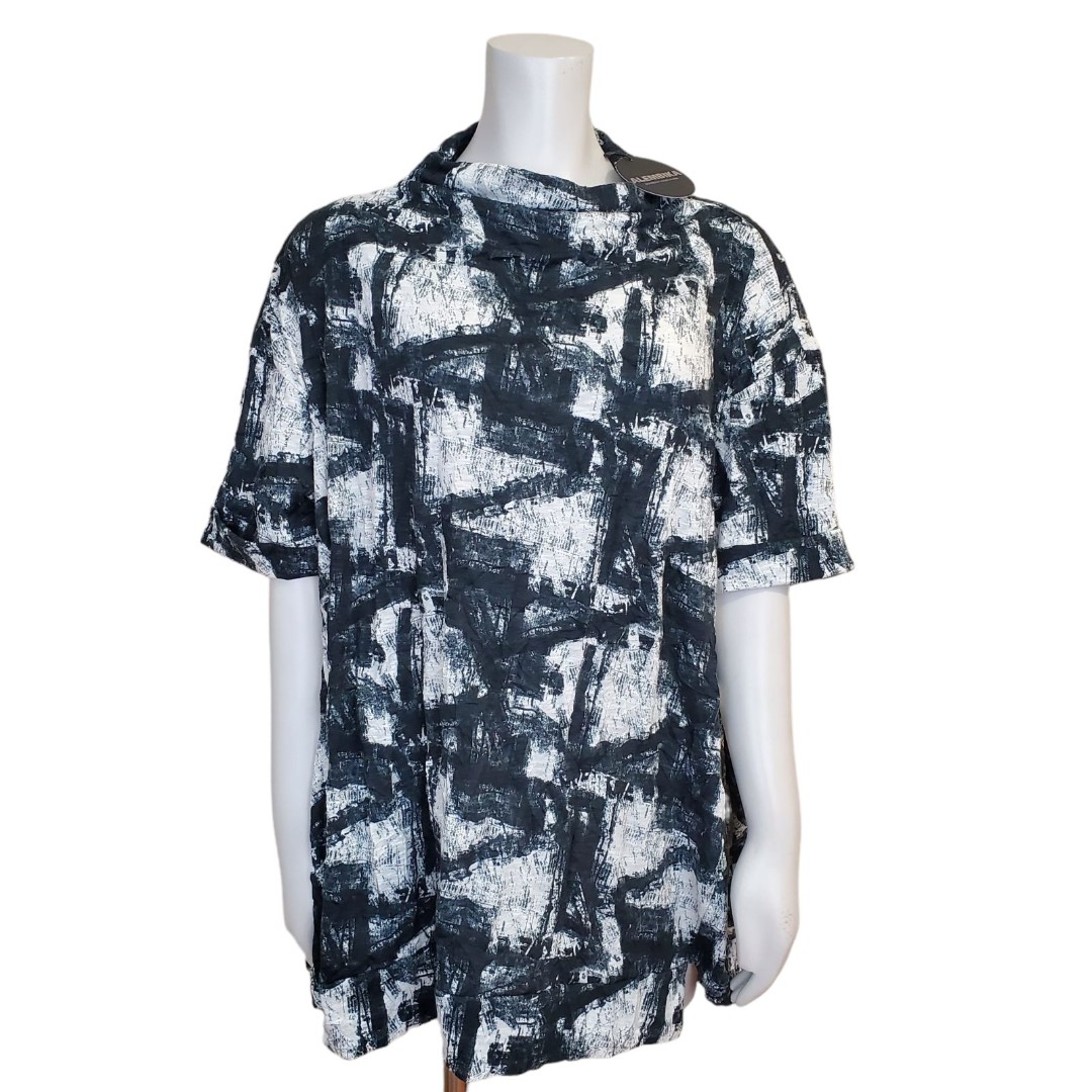 NEW Alembika Trapeze Top Size Small Marble Crinkle Black Abstract Lagenlook