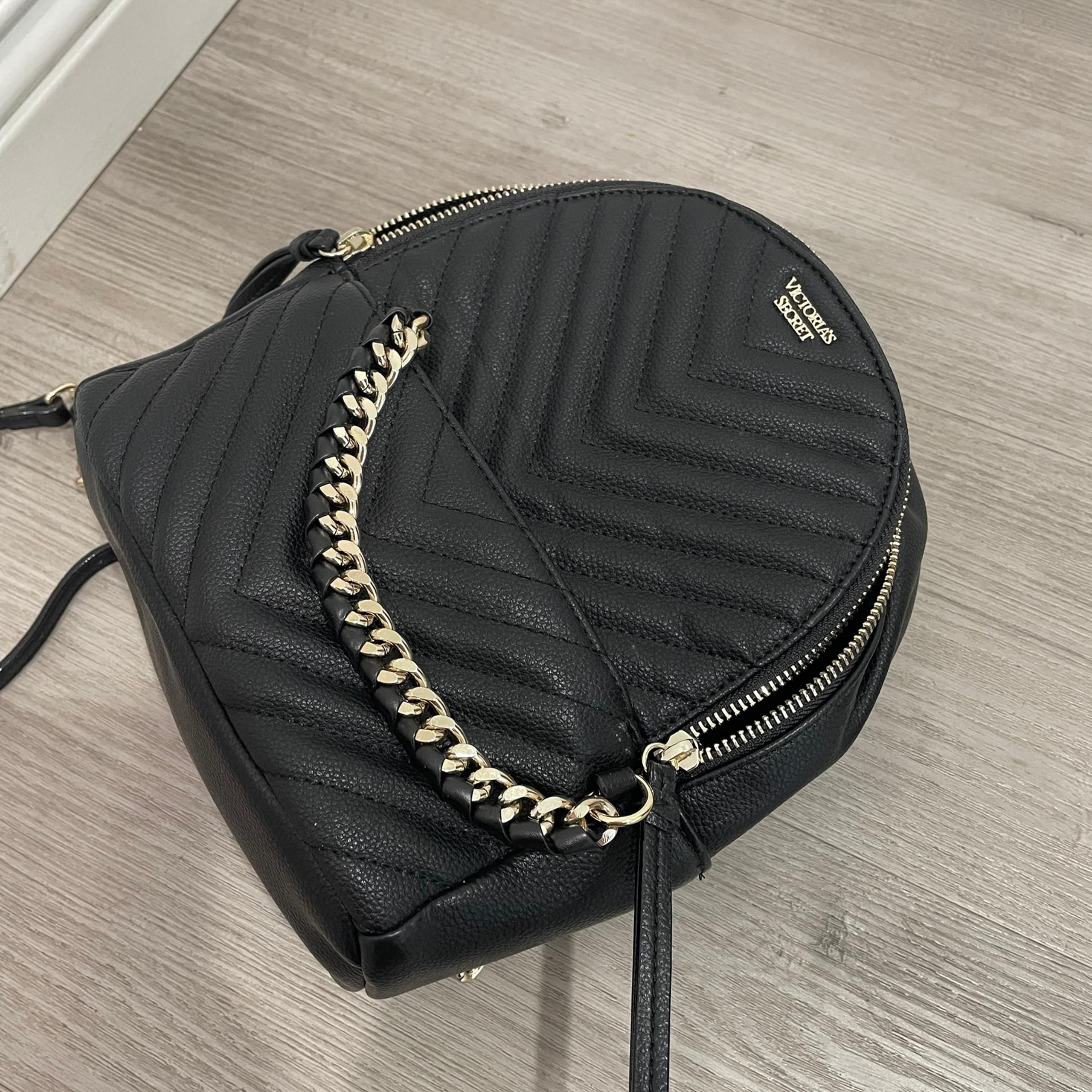 Victoria’s Secret Mini Backpack w/ Gold Chain – Black Quilted NWT