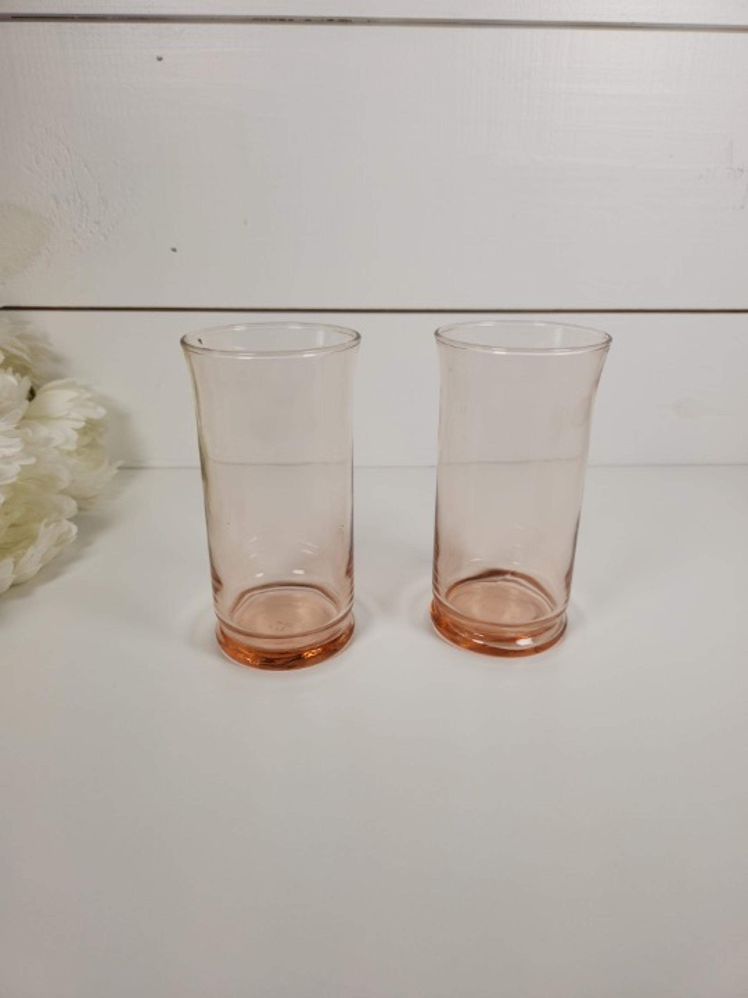 Vintage Pink Depression Libbey Drinking Glasses Set of 2, Art Deco , MCM, Retro