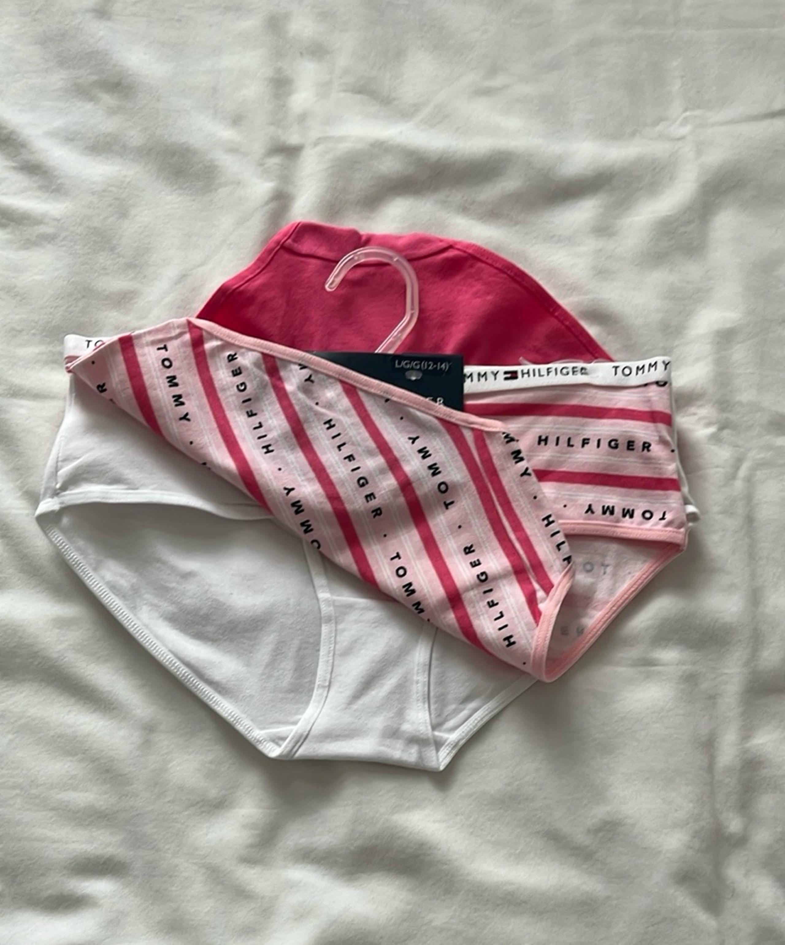 3 Tommy Hilfiger Girls Hipster Briefs Panties-Pink, White, Striped, Large 12/14