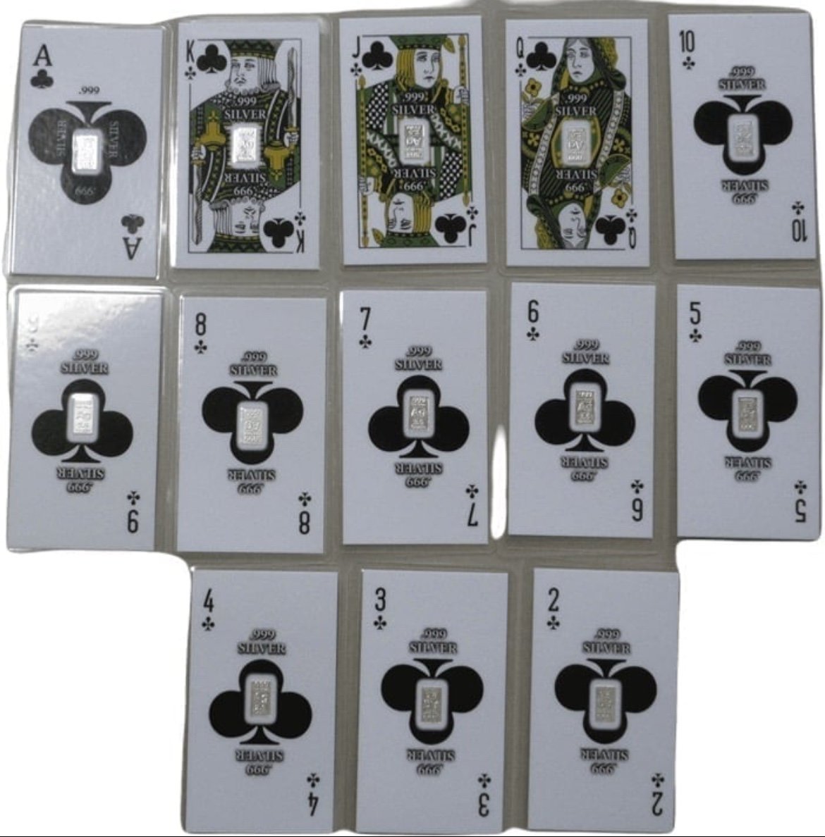 Lmt Edition Clubs Straight Flush Run Playing Cards 2.5 Grain Silver Bar Each