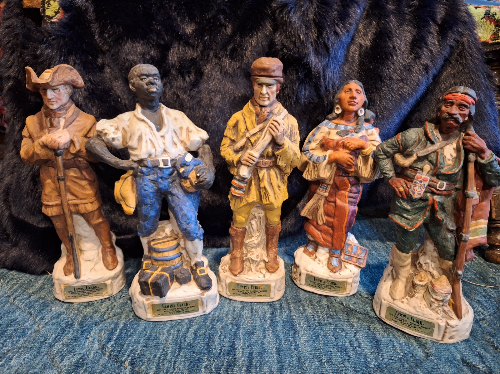 Set of 5 1970's Lewis and Clark Commemorative Whiskey Decanters