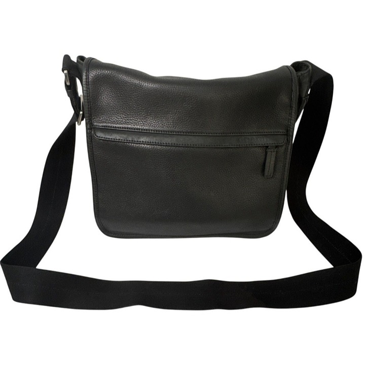 Coach Black Leather Crossbody Messenger Bag With Adjustable Strap & Zip Pocket