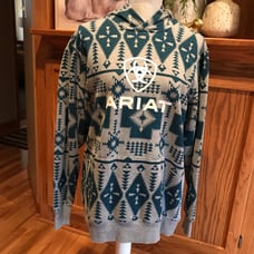 Ariat Real Southwest Hoodie Size L Heather Grey/Eurasian Teal