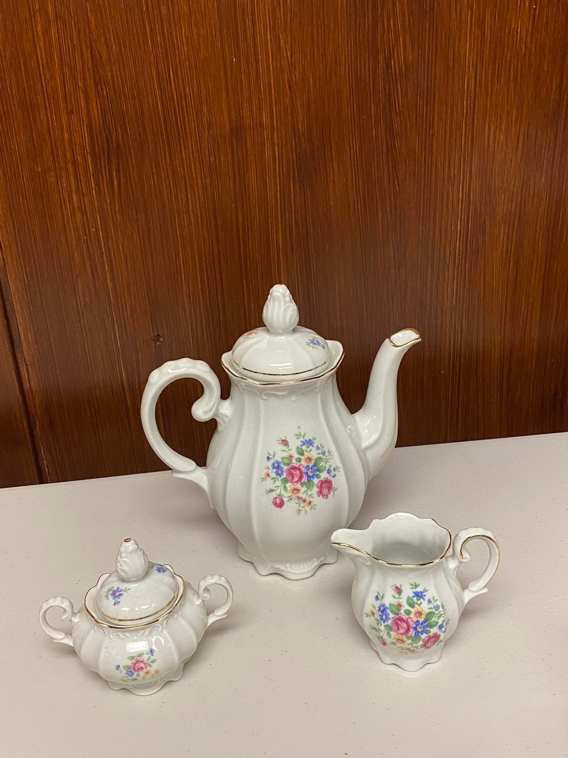Antique IJB Germany Us Zone Porcelain Teapot-Creamer & Sugar floral pattern Con