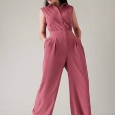 Athleta Brooklyn Heights Berry Rose Pleated Wide Leg Sleeveless Jumpsuit