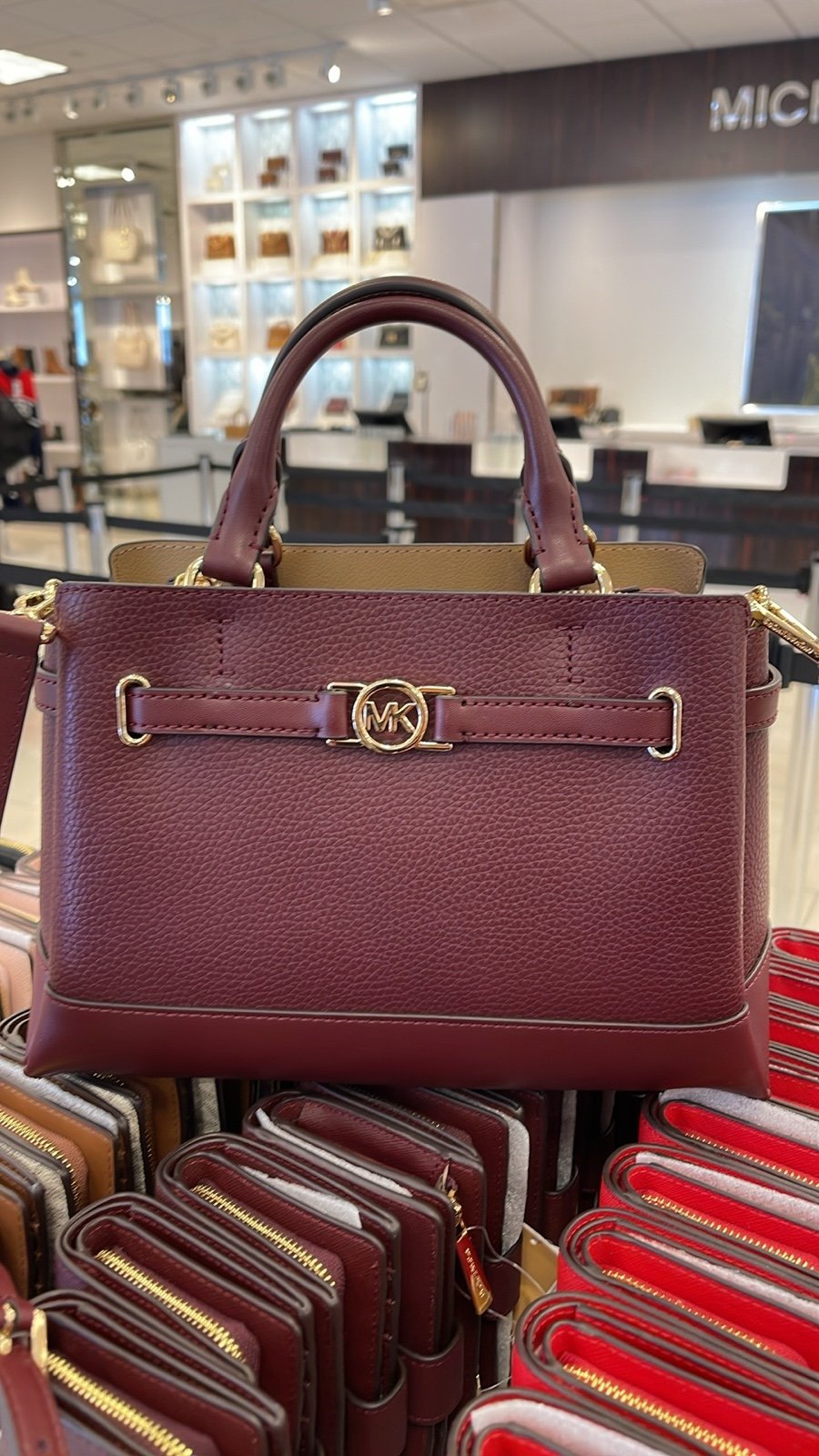 Michael Kors Reed Small Satchel Crossbody Center Zip Bag Color: OXBLOOD NWT