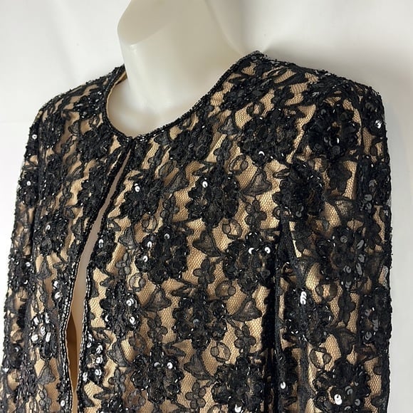 Andretta Donatello Black Lace Sequin Jacket & Tank Top‎ Formal Set 2 Pieces Sz