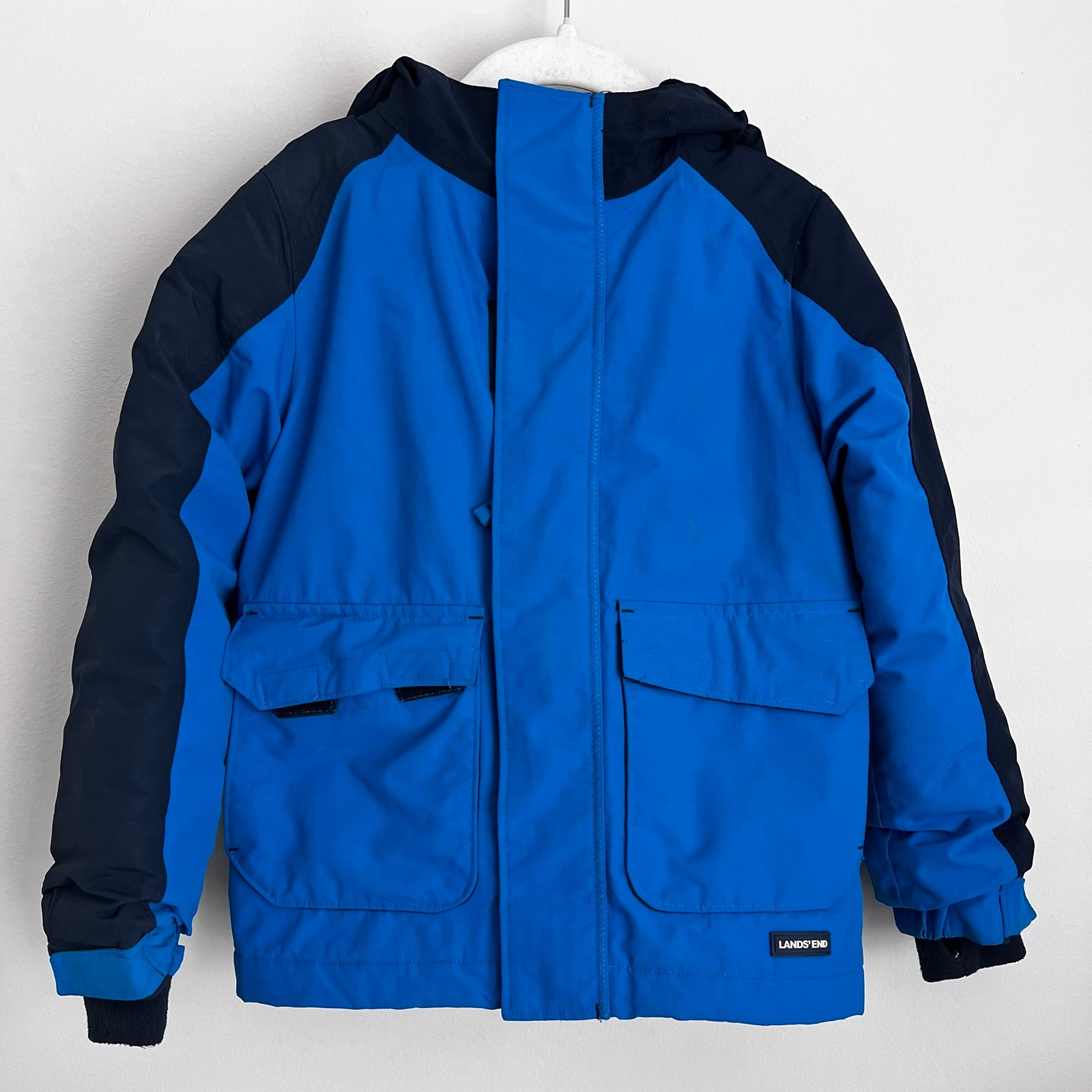 Lands End boys blue winter jacket fleece hooded waterproof windproof outdoor S 4