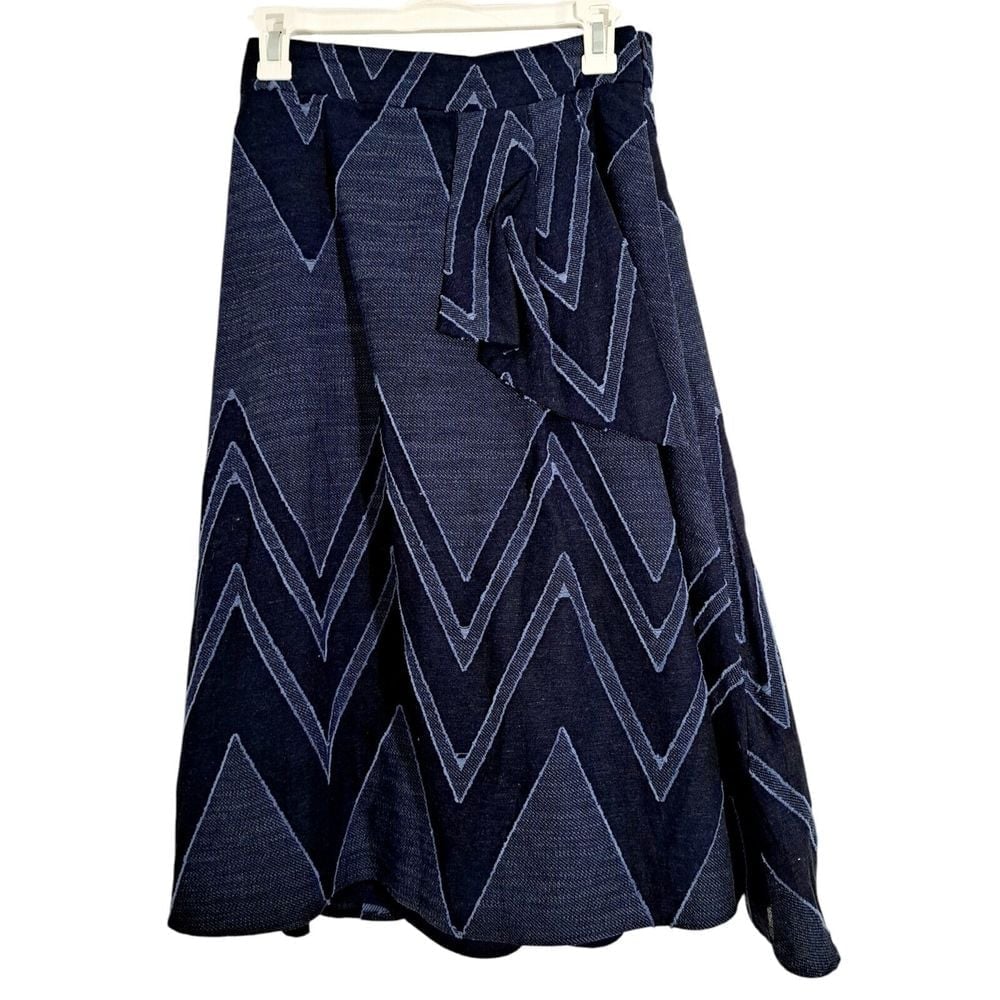 Eva Franco Anthropologie Linen Blend Skirt Size 4 Textured Liv Denim Patchwork