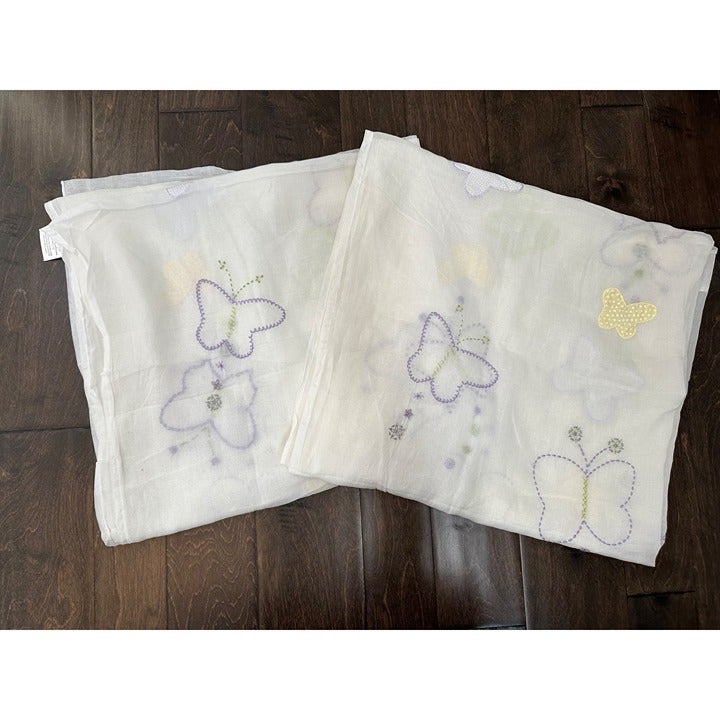 Pottery Barn Kids Set of 2 Size 44 x 84 in Sheer Butterfly Flower Drapes