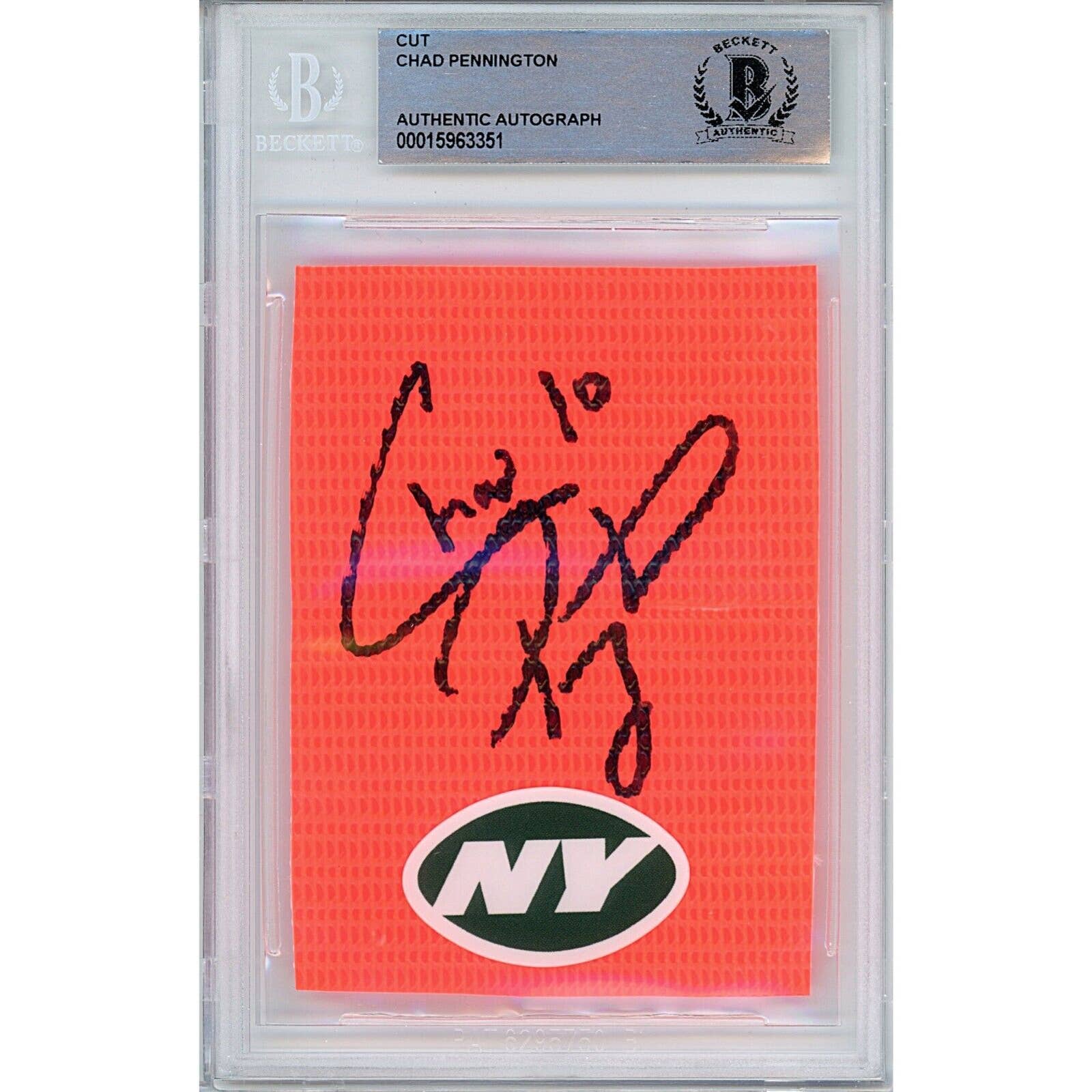 Chad Pennington Signed New York Jets Football Pylon Beckett Authentication Slab