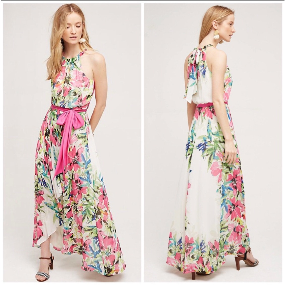 Eliza J Anthropologie Chiara Maxi High Low Dress Floral Women's Size 12 NWT