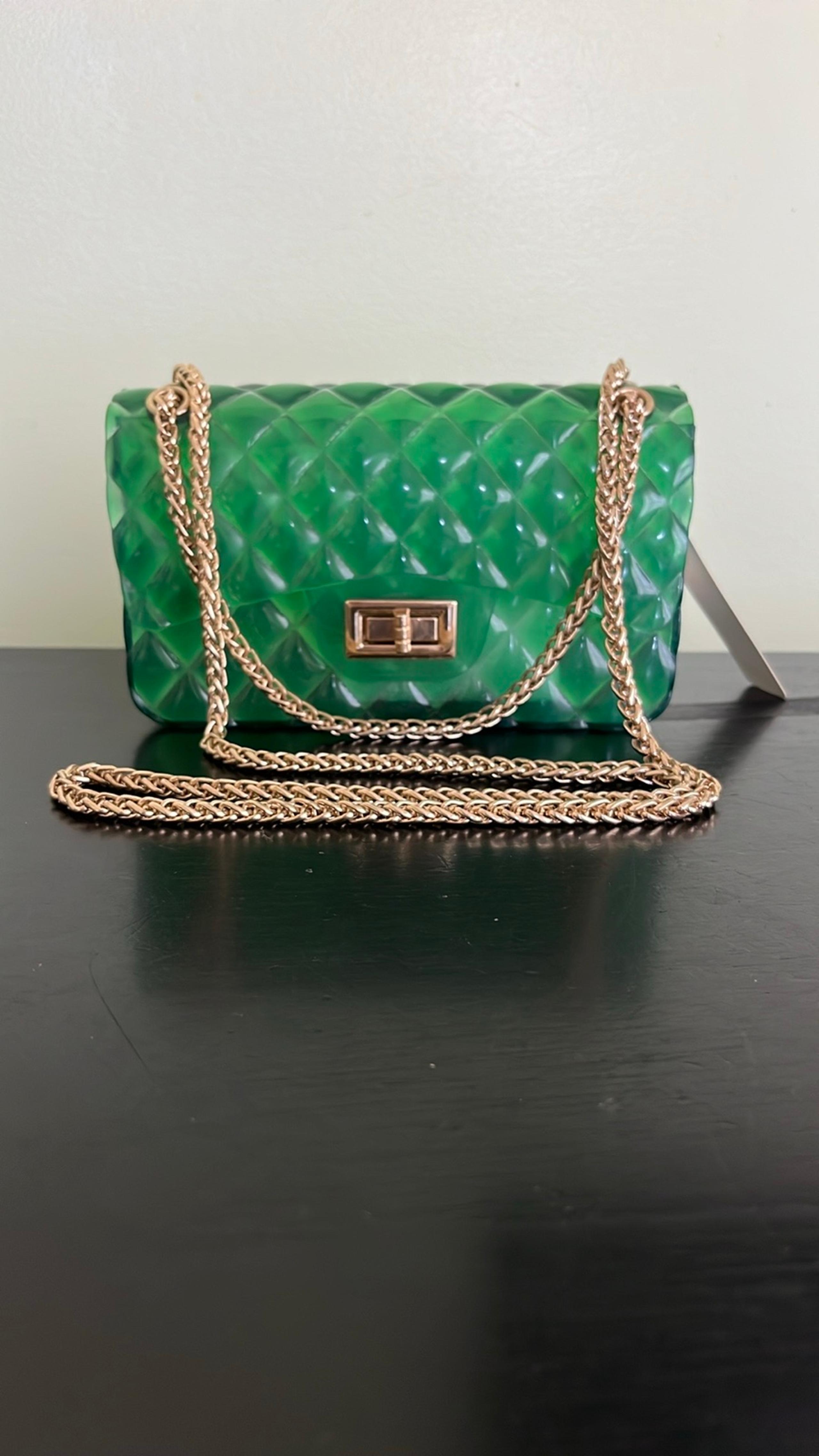Le Miel Green Gel Crossbody Bag With Gold Chain