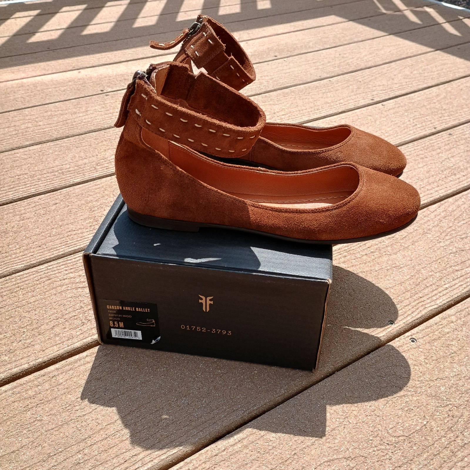 Frye Carson Ankle Ballet Flats Shoes 8.5 NEW Brown Wood Suede RARE