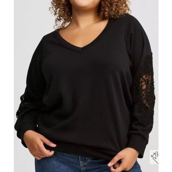 Torrid NWT Cozy Fleece V-Neck Crochet Sweatshirt Sz 5X