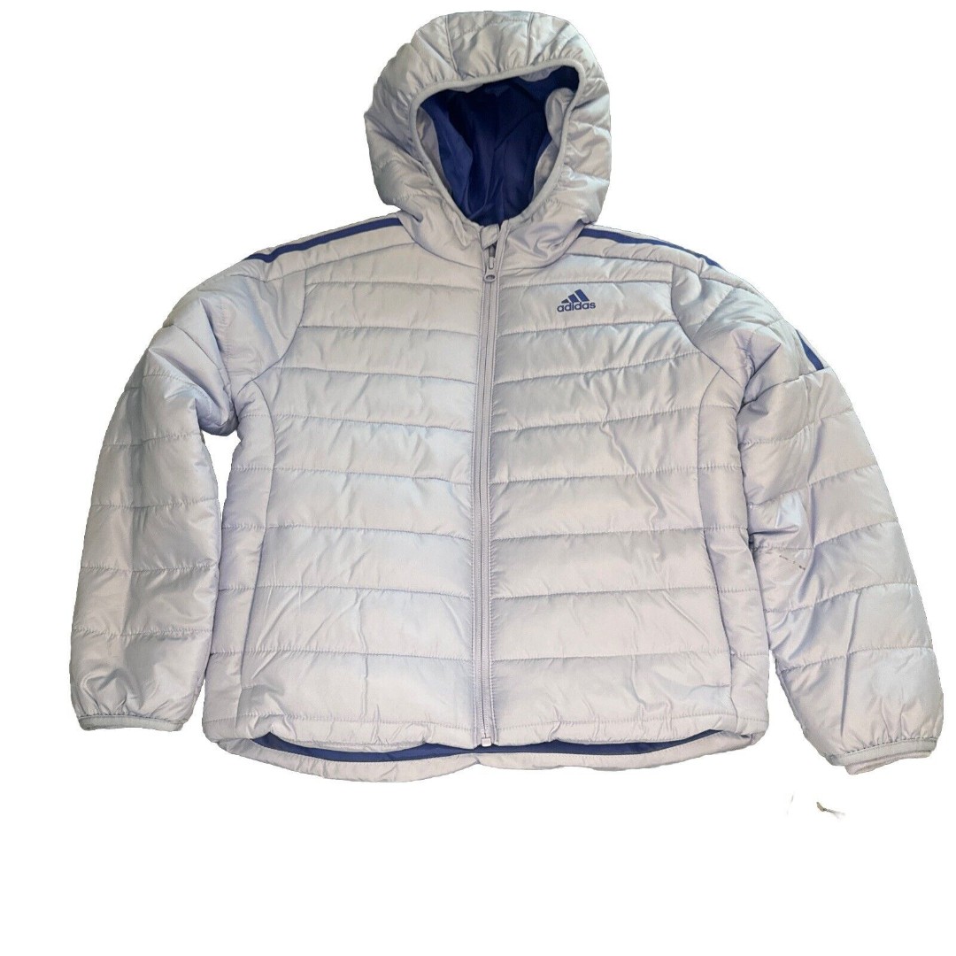 Adidas Girls Lavender Violet Hooded Puffer Jacket Coat Winter Pockets Sz 7/8 NWT