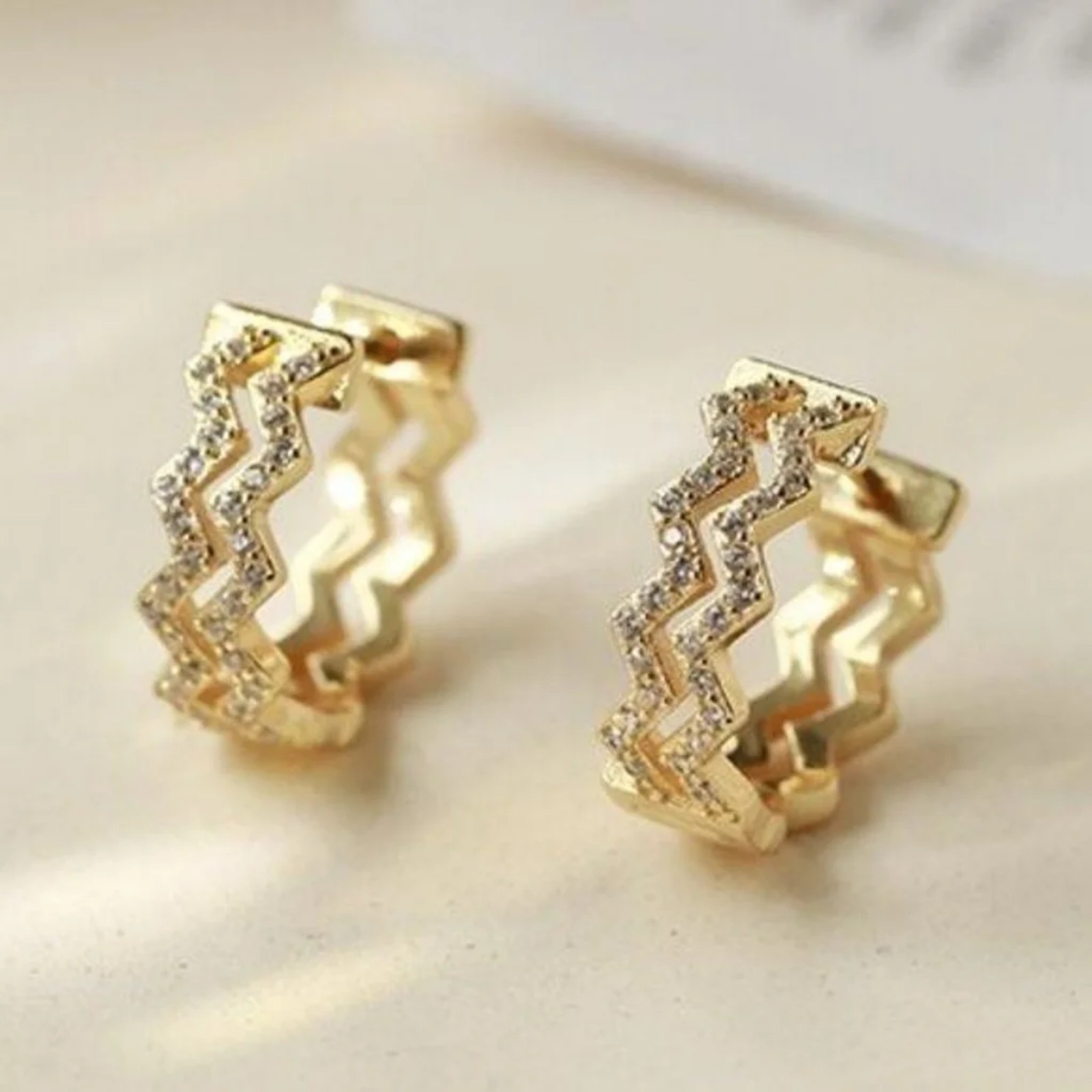 Gold/Sterling Silver Diamond Wave Hoop