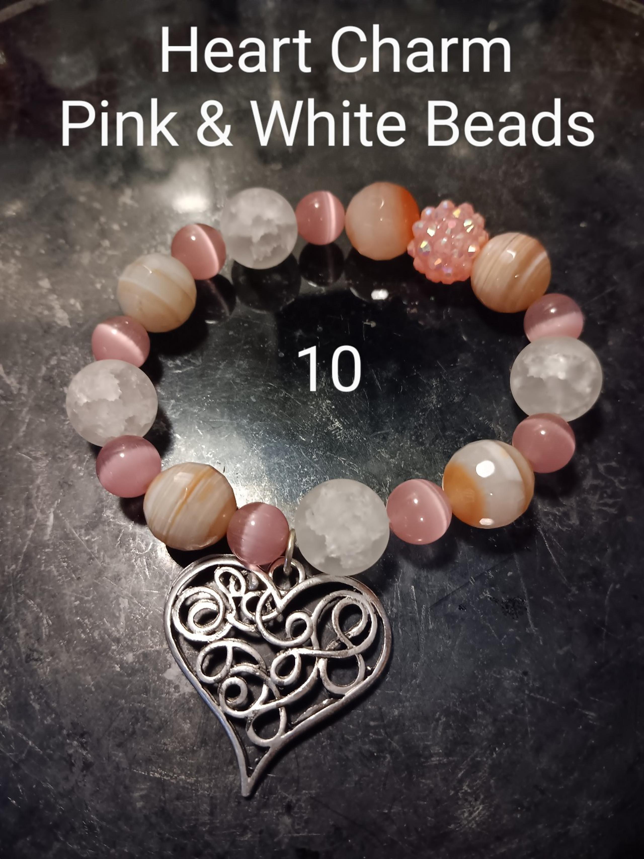 Heart Charm Bracelet with pink beads
