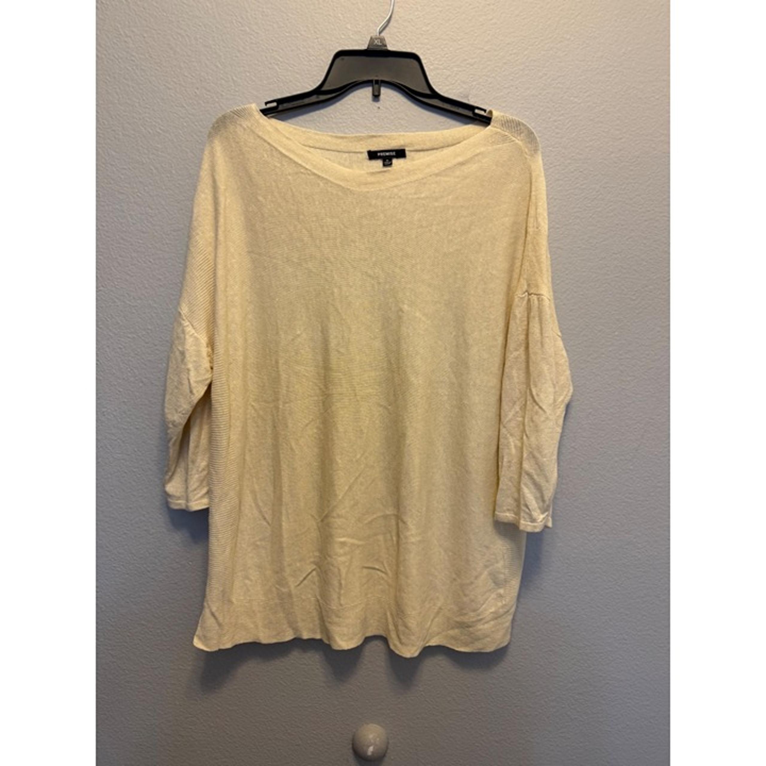 Premise Studio Women Knit Sz XL Sweater Top Tunic Beige 3/4 Sleeves Round Neck