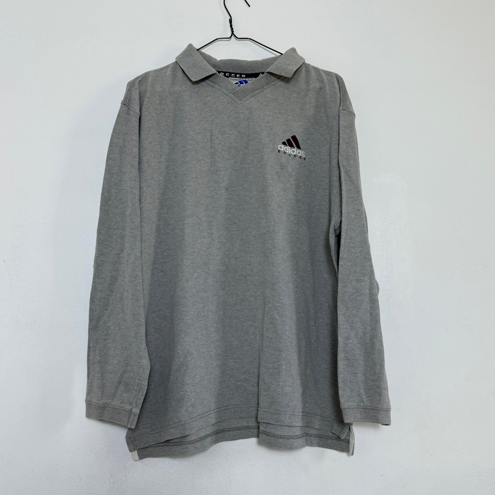 Vintage Adidas Soccer Long Sleeve Polo Shirt V Neck Pullover Top Mens XL
