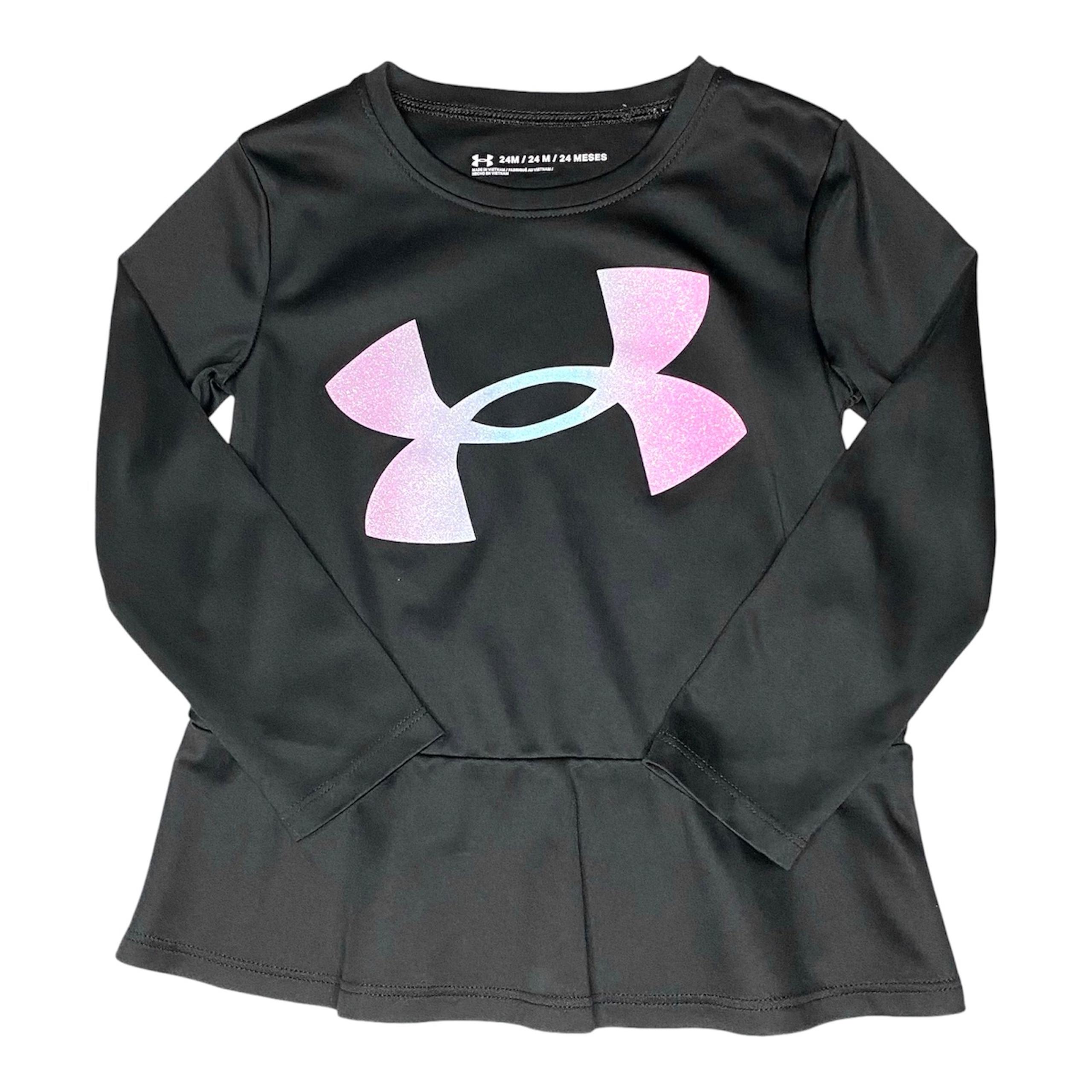 Under Armour Black Glitter Logo Long Sleeve Peplum Shirt Size 24M