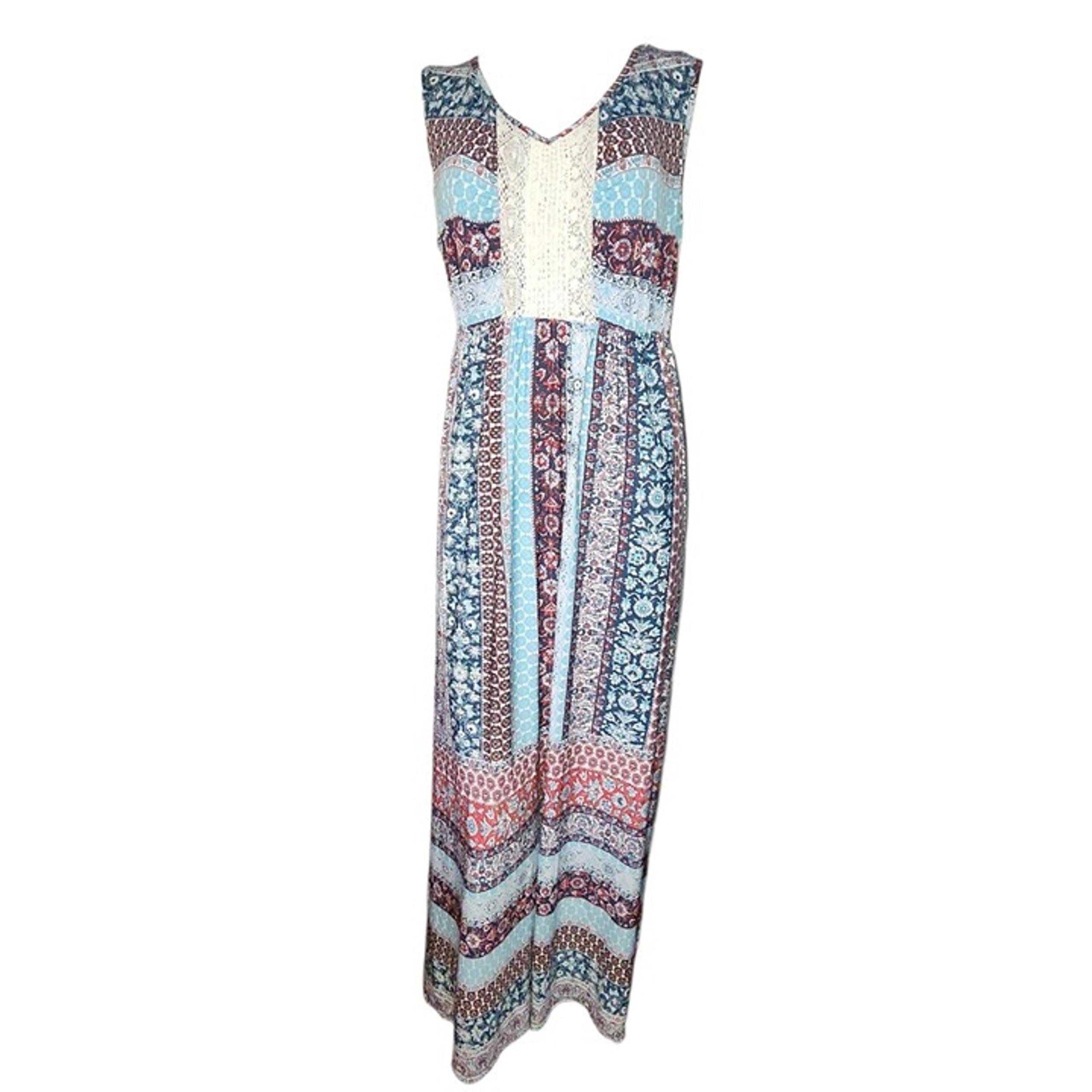 Style & Co Dress Womens Size XL Blue Purple Floral Patchwork Boho Lace Maxi